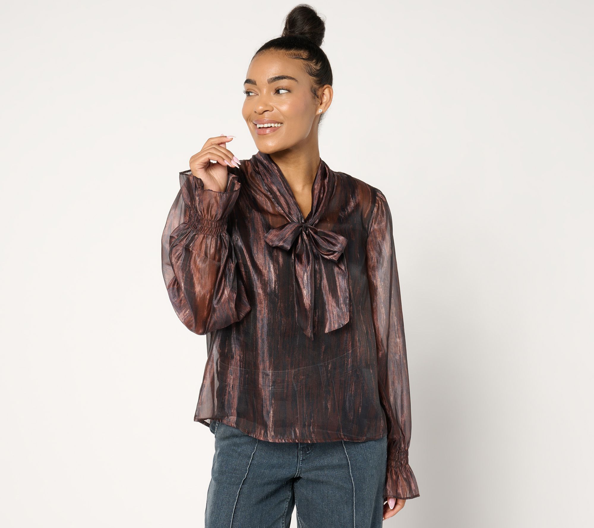 "As Is" Me by Jennie Garth Tammy Woven Tie Neck Blouse