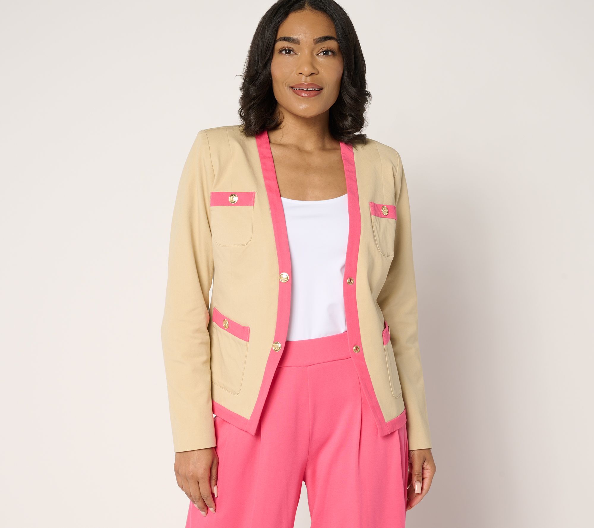 Isaac Mizrahi Live! 24/7 Stretch Jacket with Contrast Trim