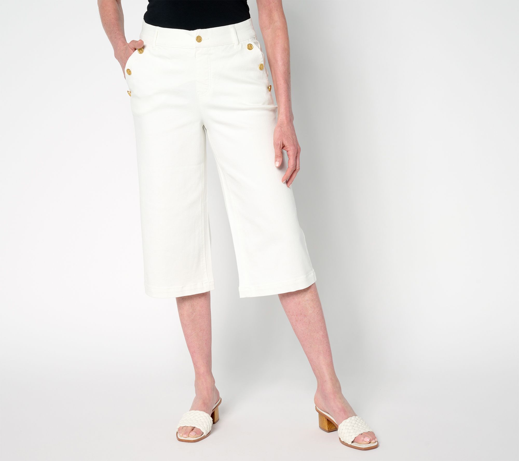 Isaac Mizrahi Live! Tall True Denim White Wide Leg Pedal Pusher