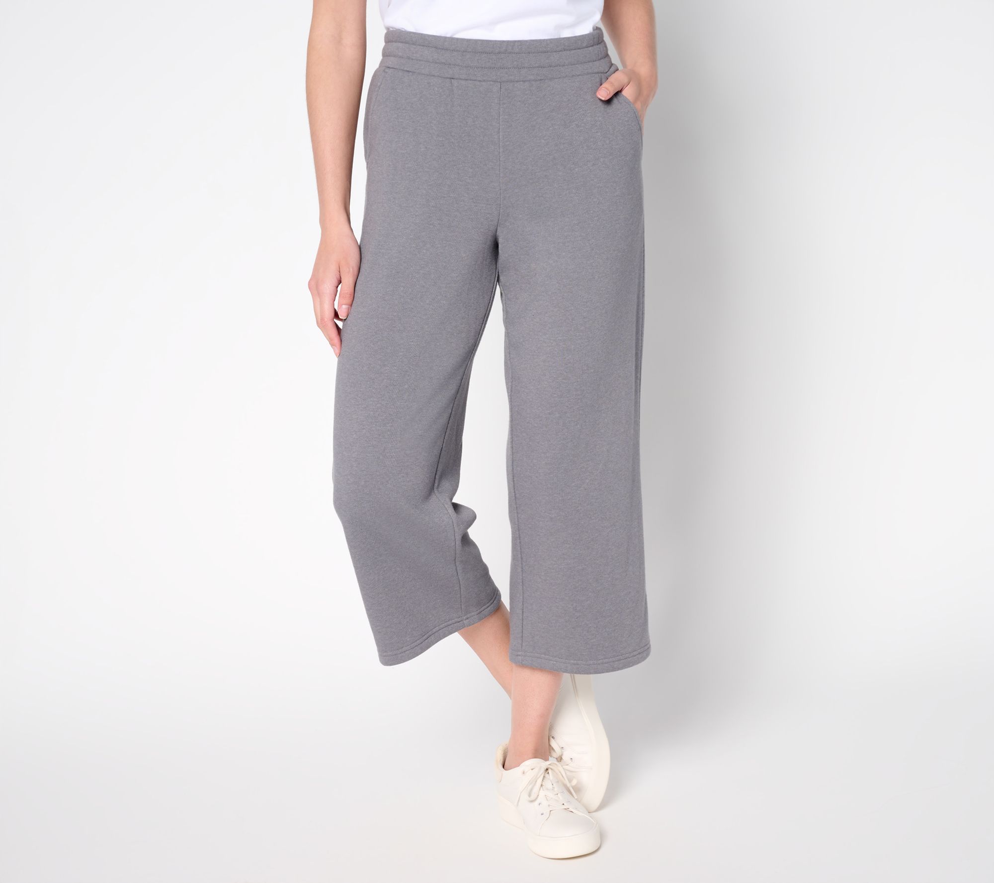 Belle Body by Kim Gravel Petite Sponge Fleece Wide Leg Crop Pant