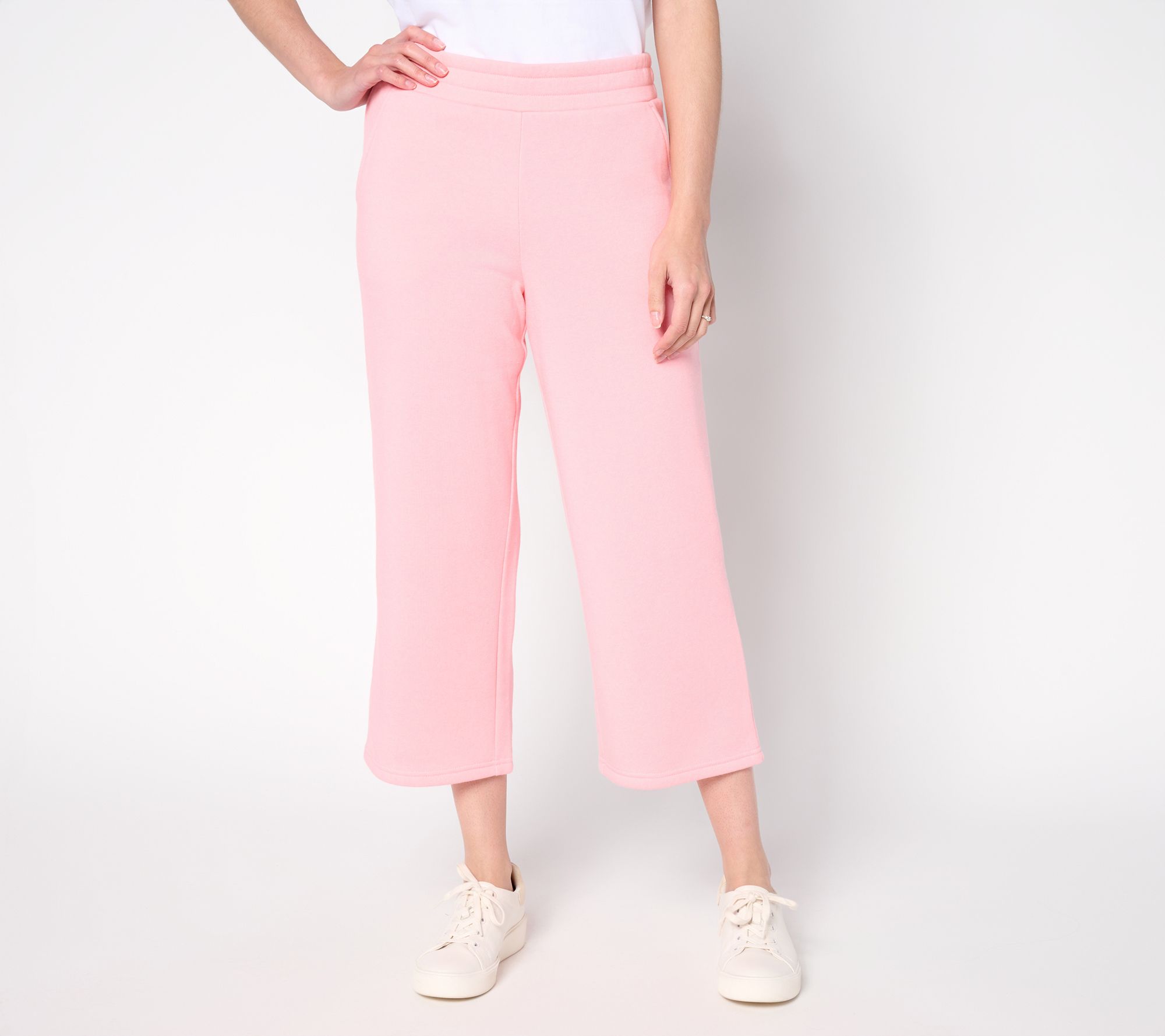 Belle Body by Kim Gravel Petite Sponge Fleece Wide Leg Crop Pant