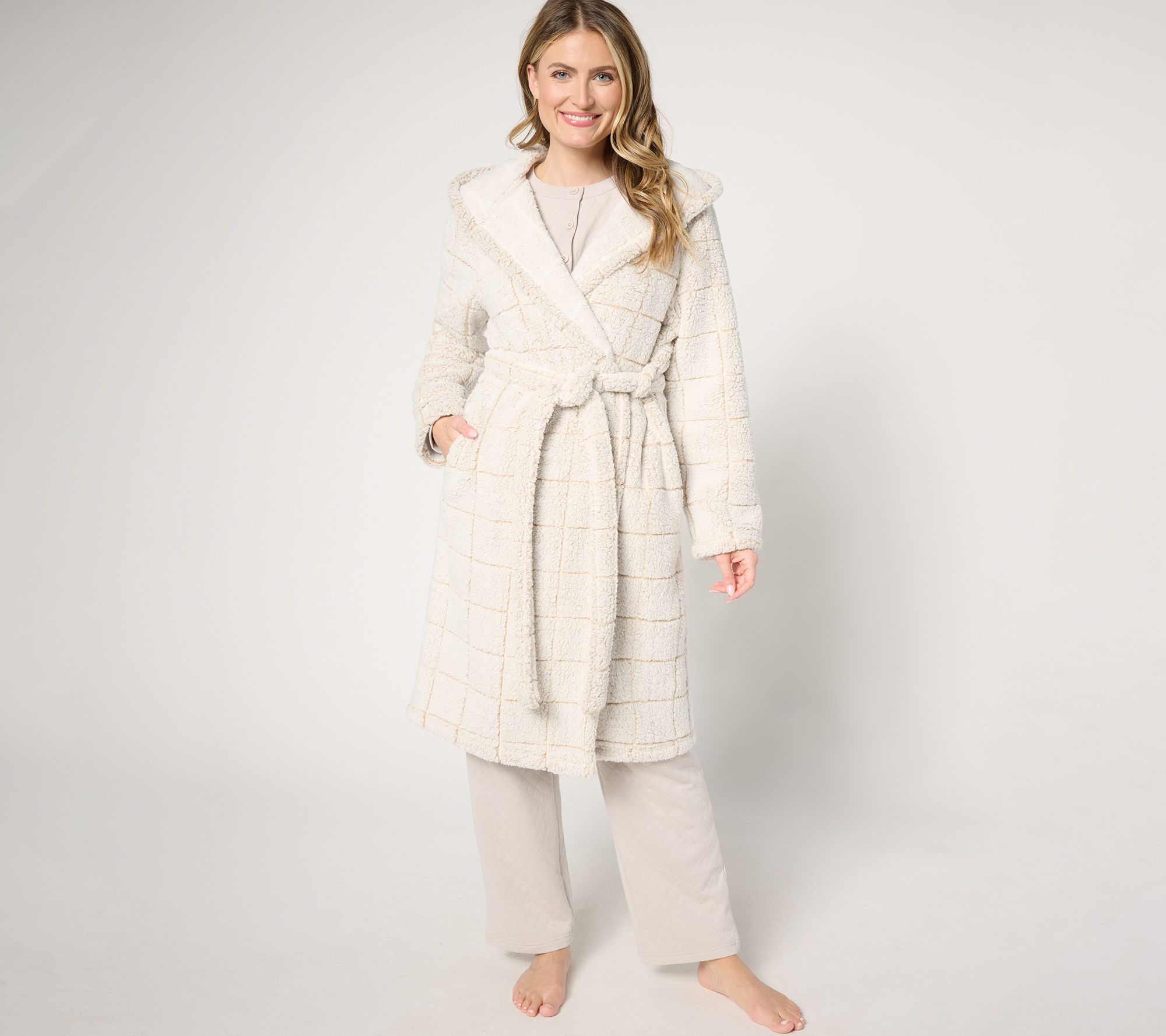"As Is" Berkshire Homewear Sherpa Plaid Hooded Robe
