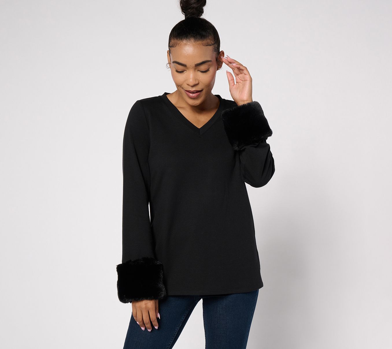 "As Is" Jingle Belles by Kim Gravel Aspen Faux Fur Cuffed Top
