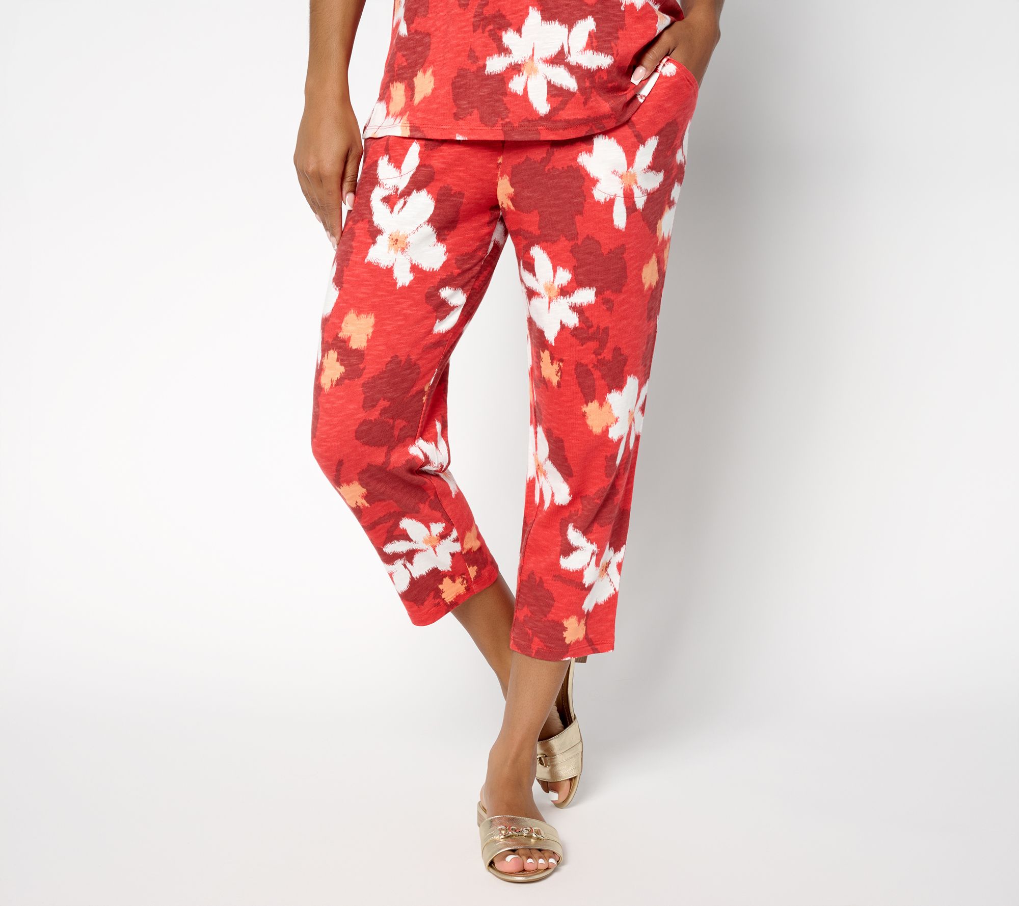 Denim & Co. Petite Print or Solid Slim Straight Crop Pant