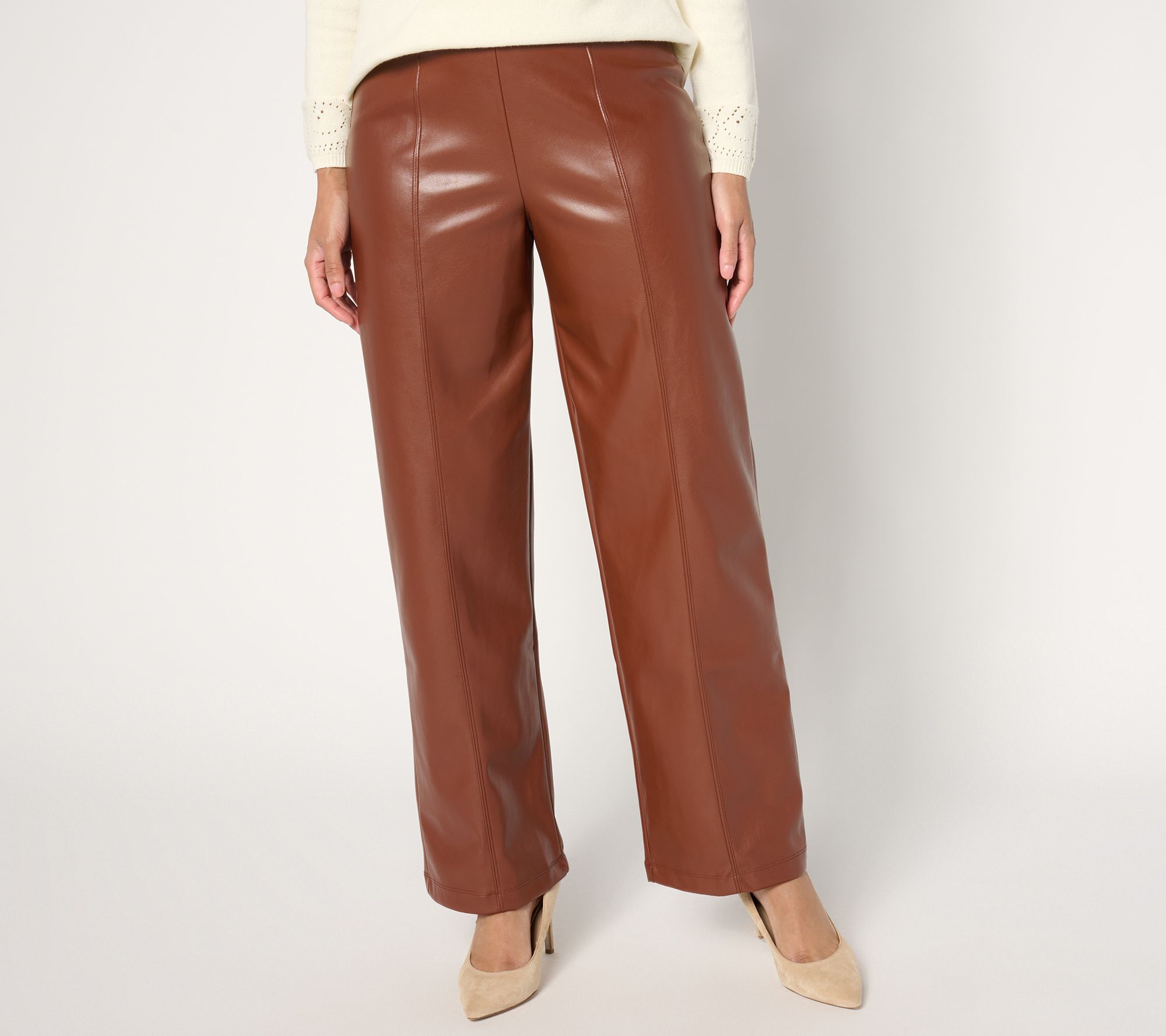 "As Is" GRAVER Susan Graver Petite Stretch Faux Leather Wide Leg Pants