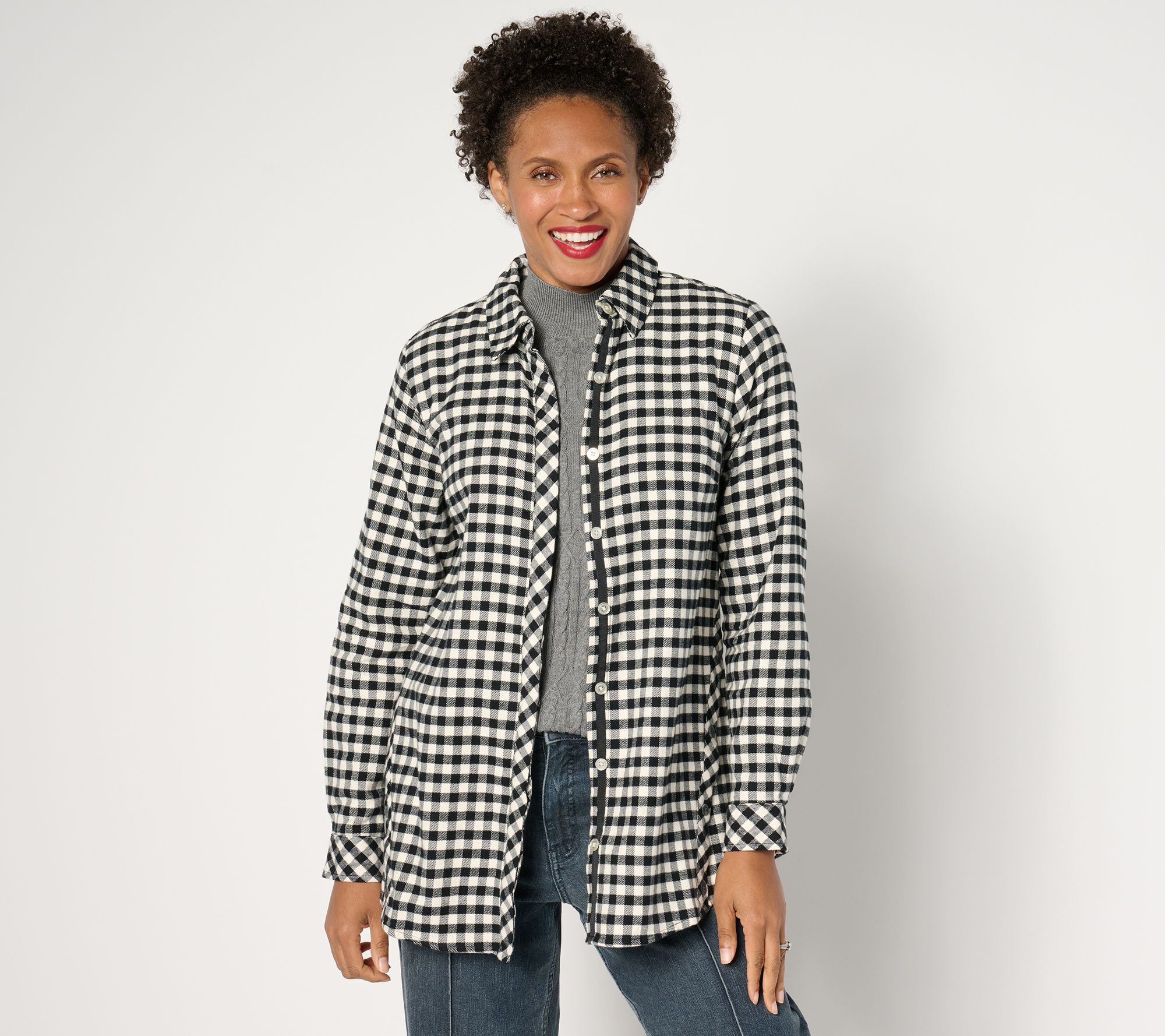 "As Is" Joan Rivers Regular Cotton Flannel Swing Button Front Shirt