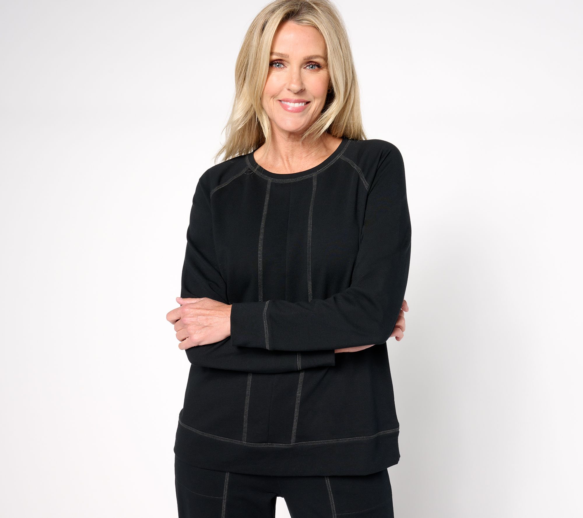 "As Is" Denim & Co. Active French Terry Round Neck Pullover