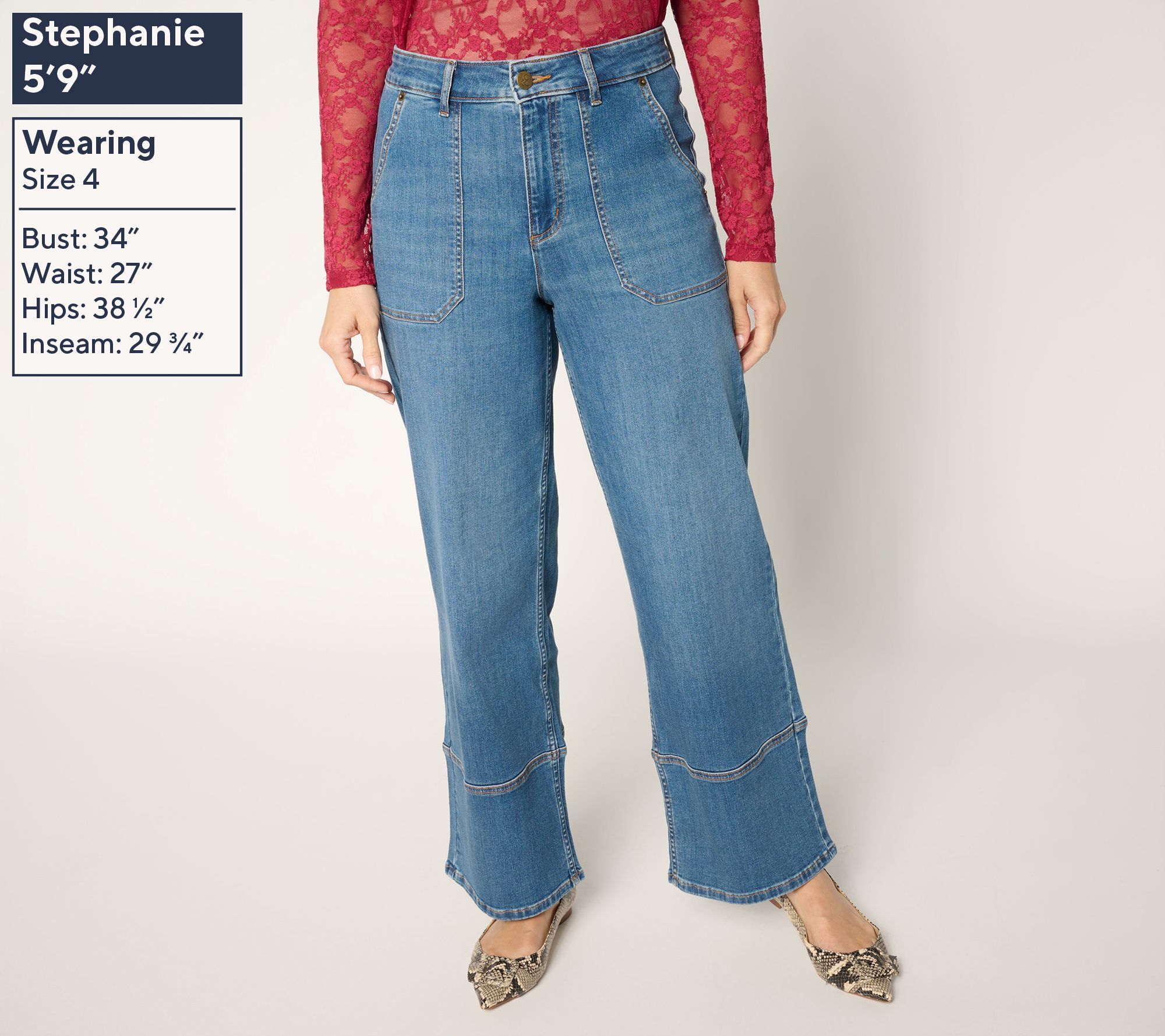 LOGO by Lori Goldstein Regular Indigo Full Length Wide Leg Jeans