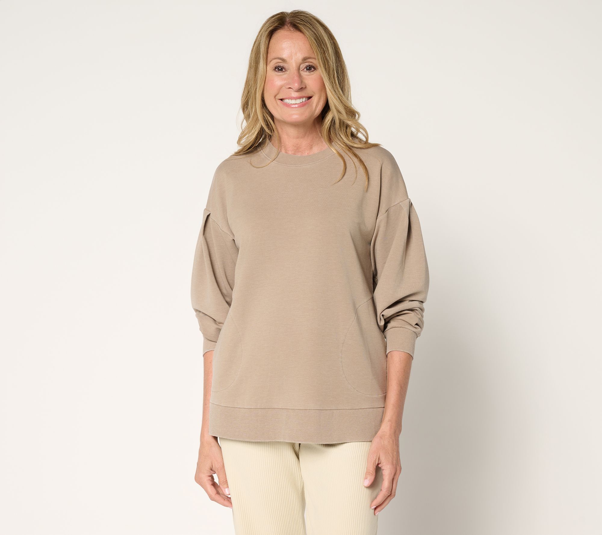 LOGO by Lori Goldstein French Terry Pleat-Detail Sweatshirt