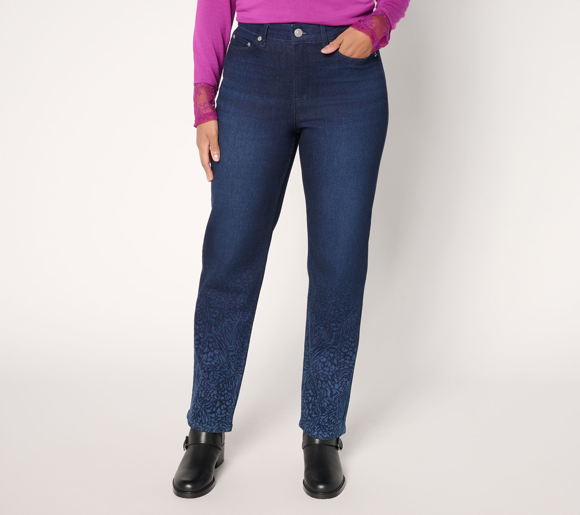 LOGO by Lori Goldstein Petite Ombre Print Ankle Jeans