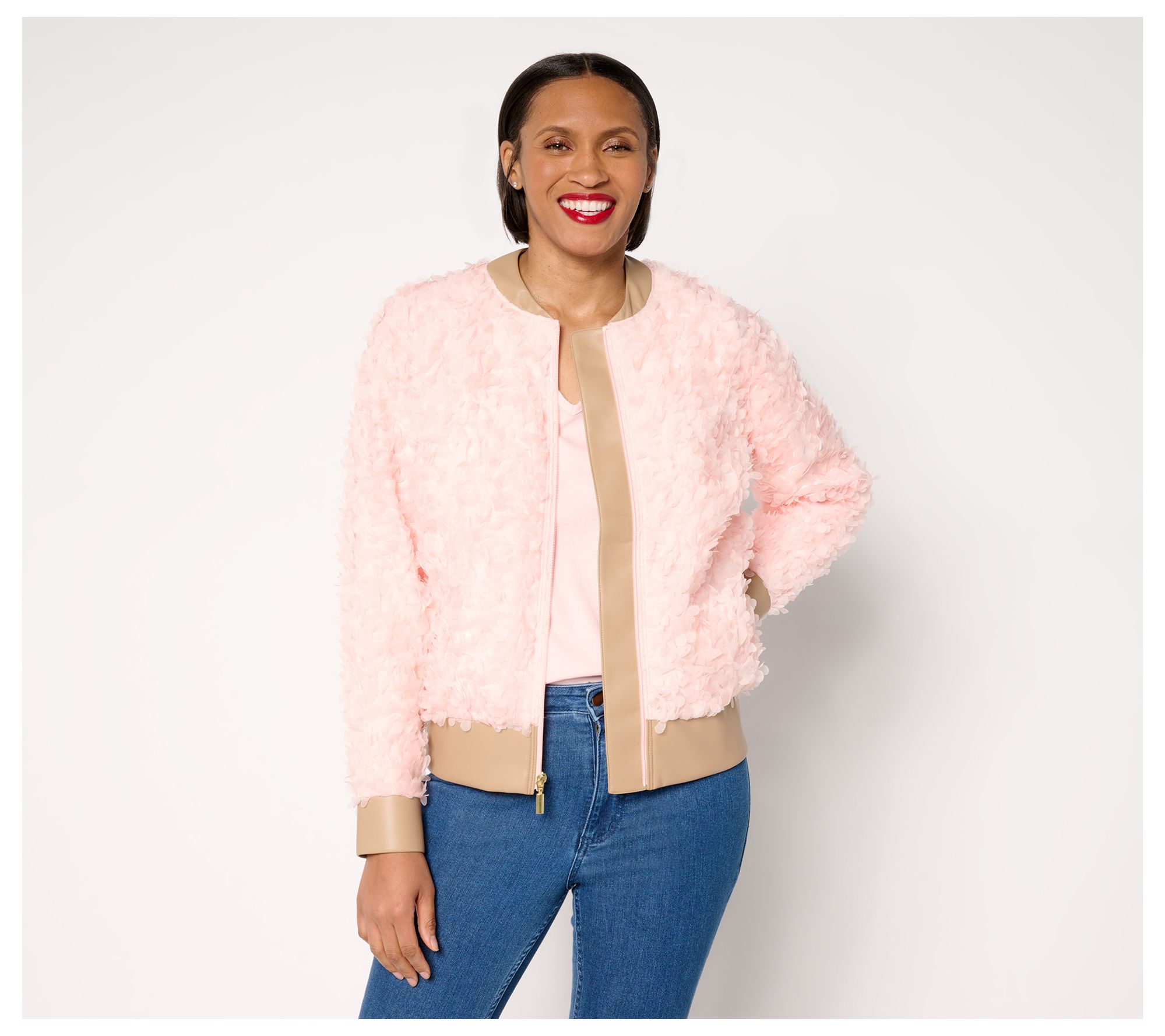 "As Is" Mally Roncal Rosebud Textured Bomber Jacket