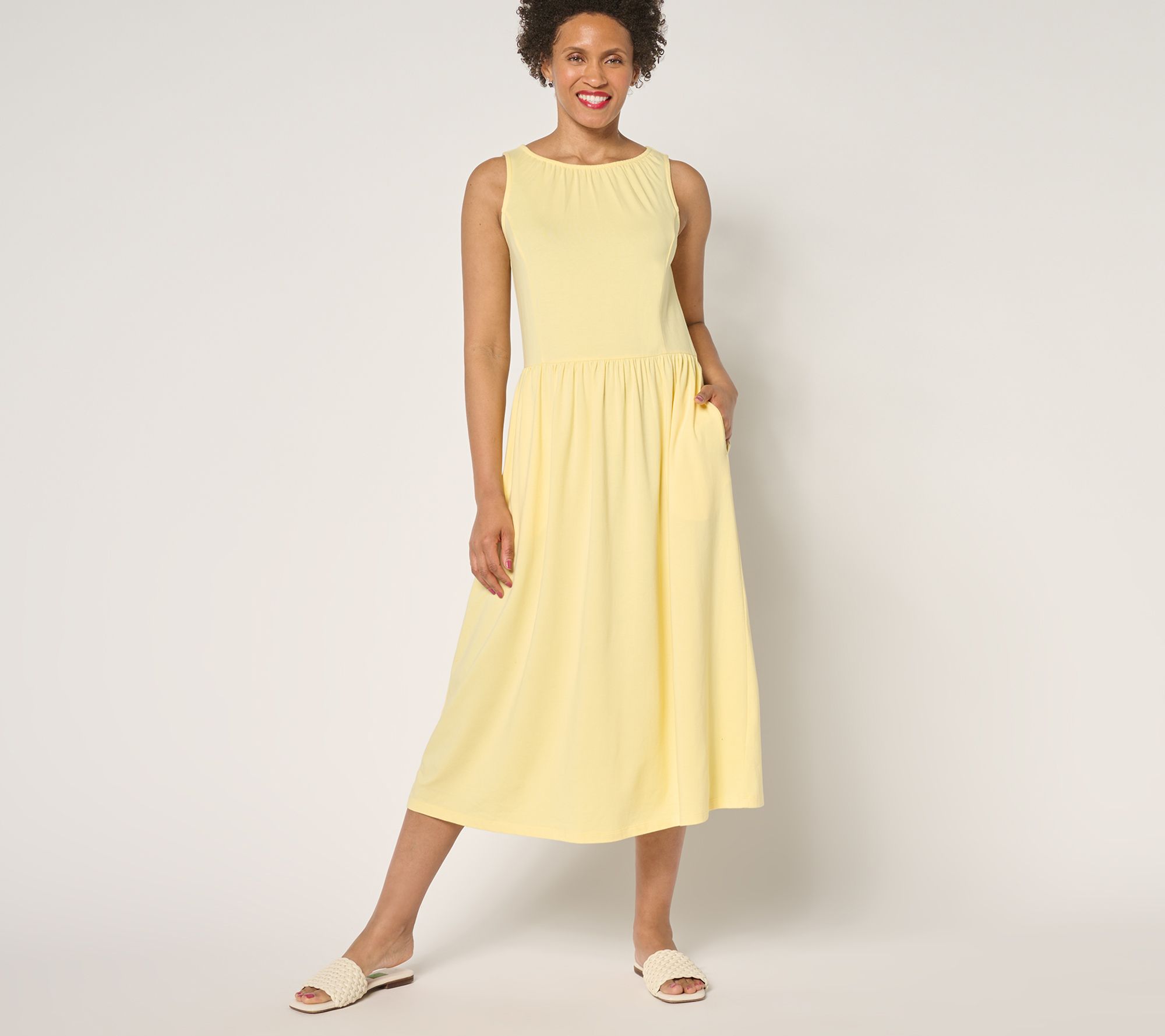 "As Is" Denim & Co. Beach Jersey Petite Boat Neck Midi Dress