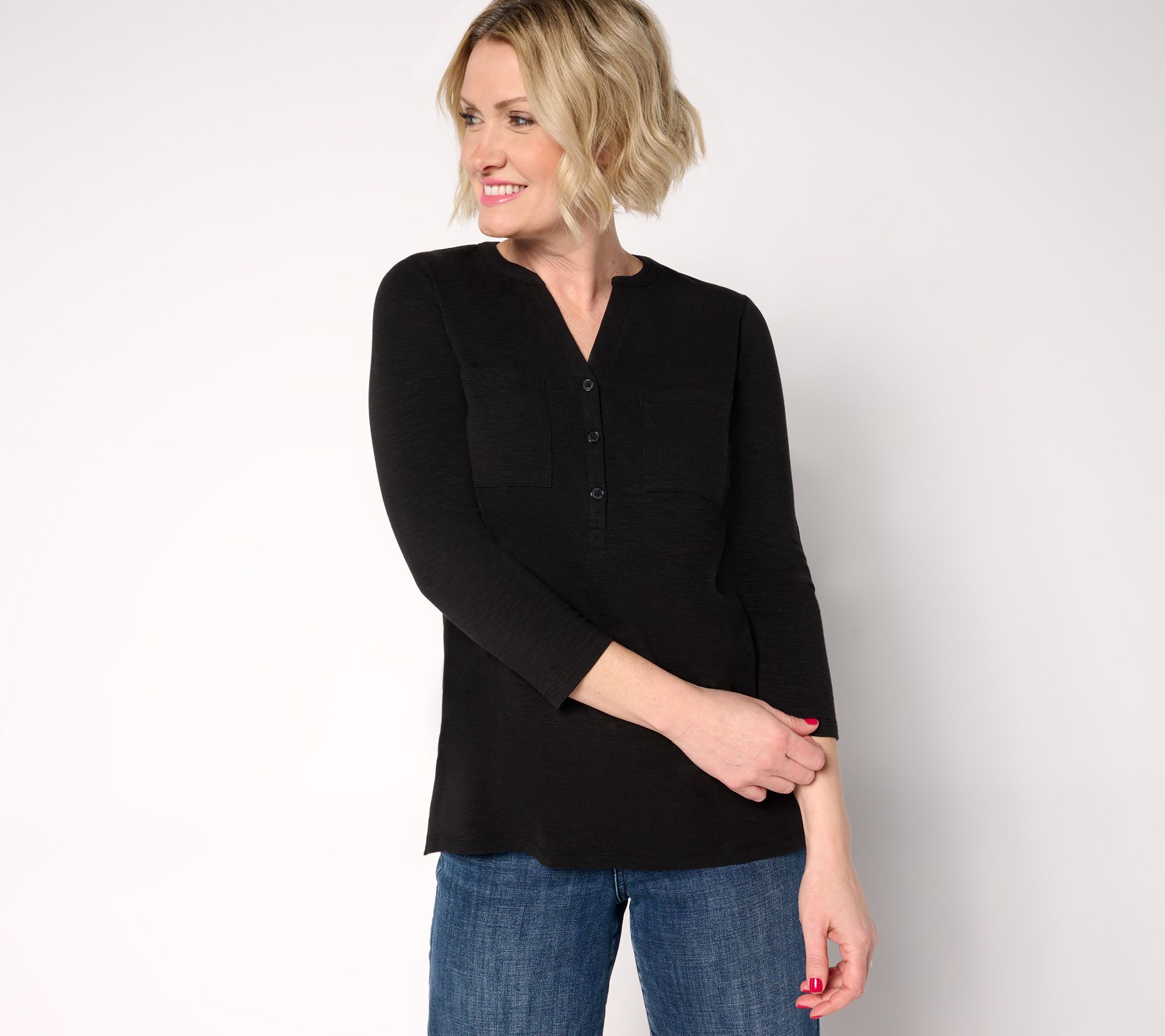 "As Is" Belle by Kim Gravel Safari and Away Slub Knit Utility Henley