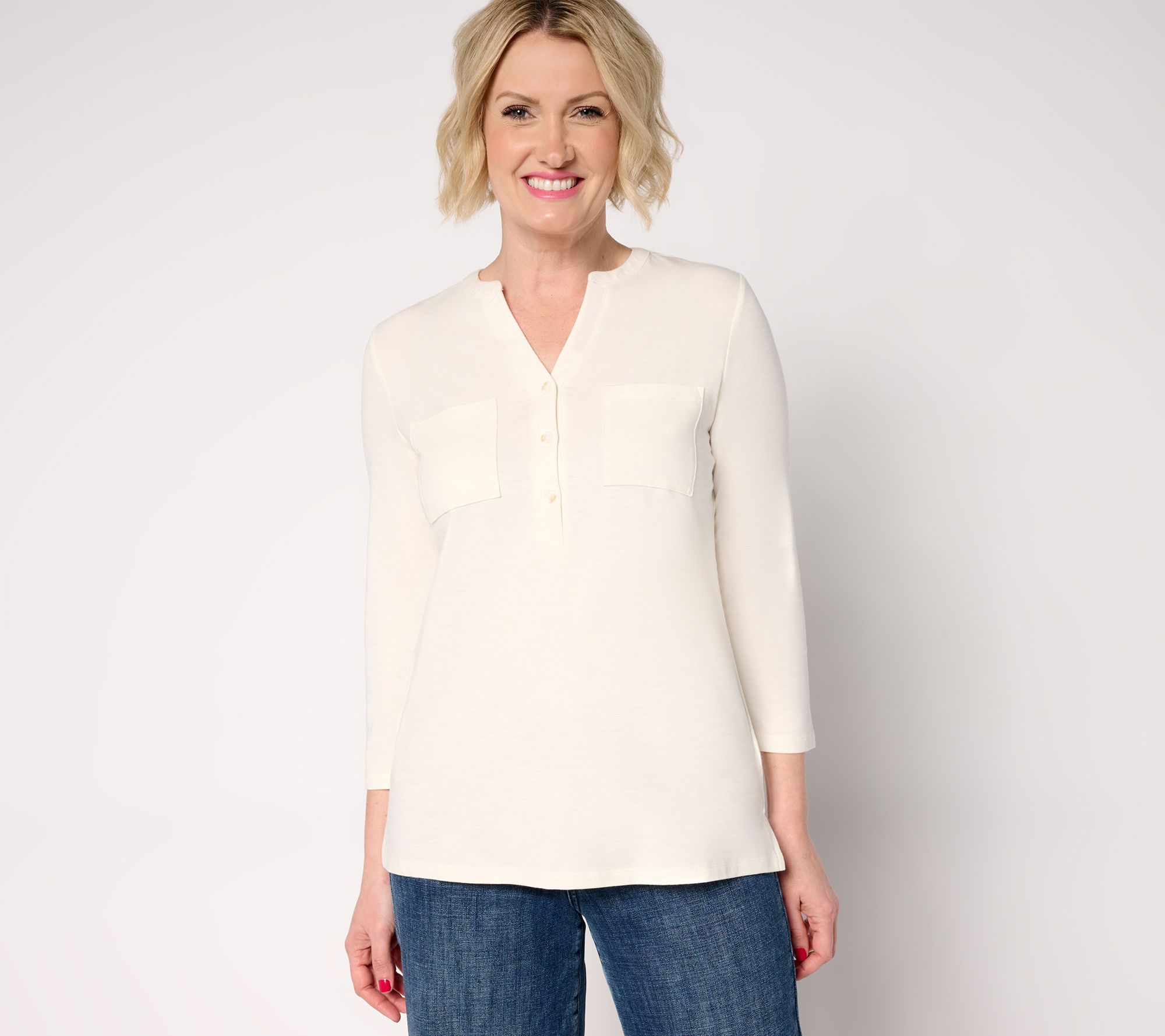 "As Is" Belle by Kim Gravel Safari and Away Slub Knit Utility Henley
