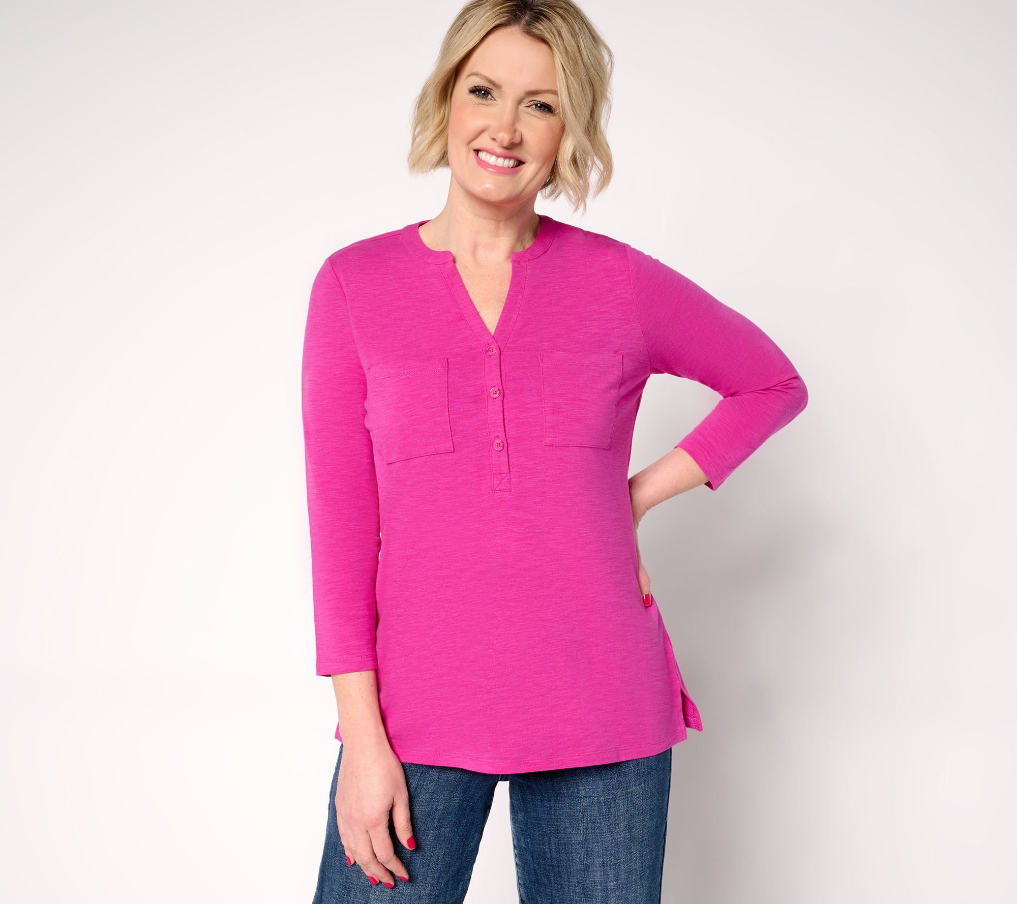 "As Is" Belle by Kim Gravel Safari and Away Slub Knit Utility Henley