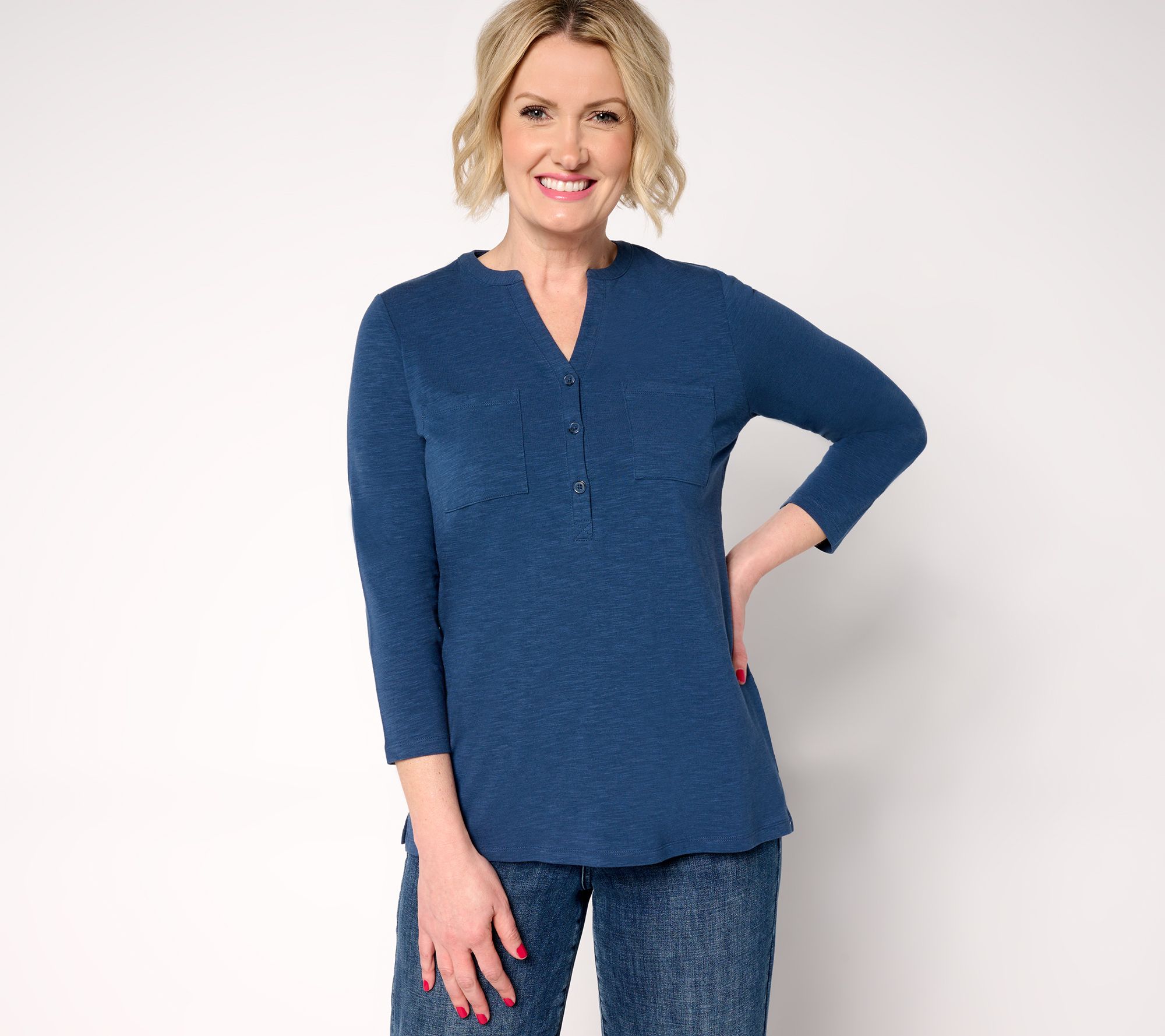 "As Is" Belle by Kim Gravel Safari and Away Slub Knit Utility Henley