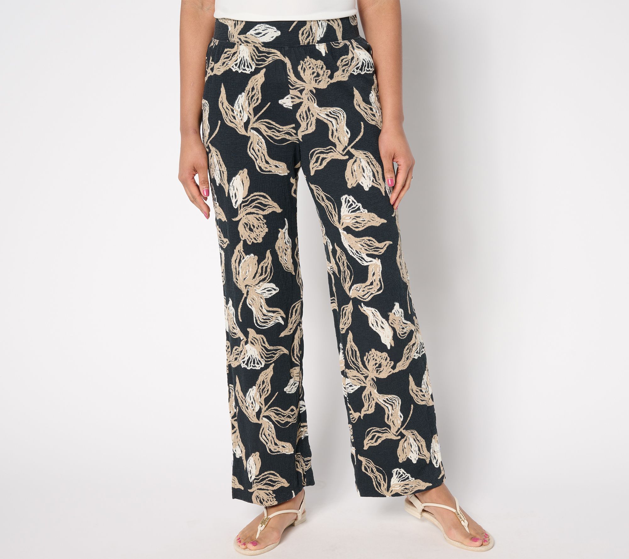 "As Is" Denim & Co. Beach Tall Printed Knit Gauze Full Leg Pants
