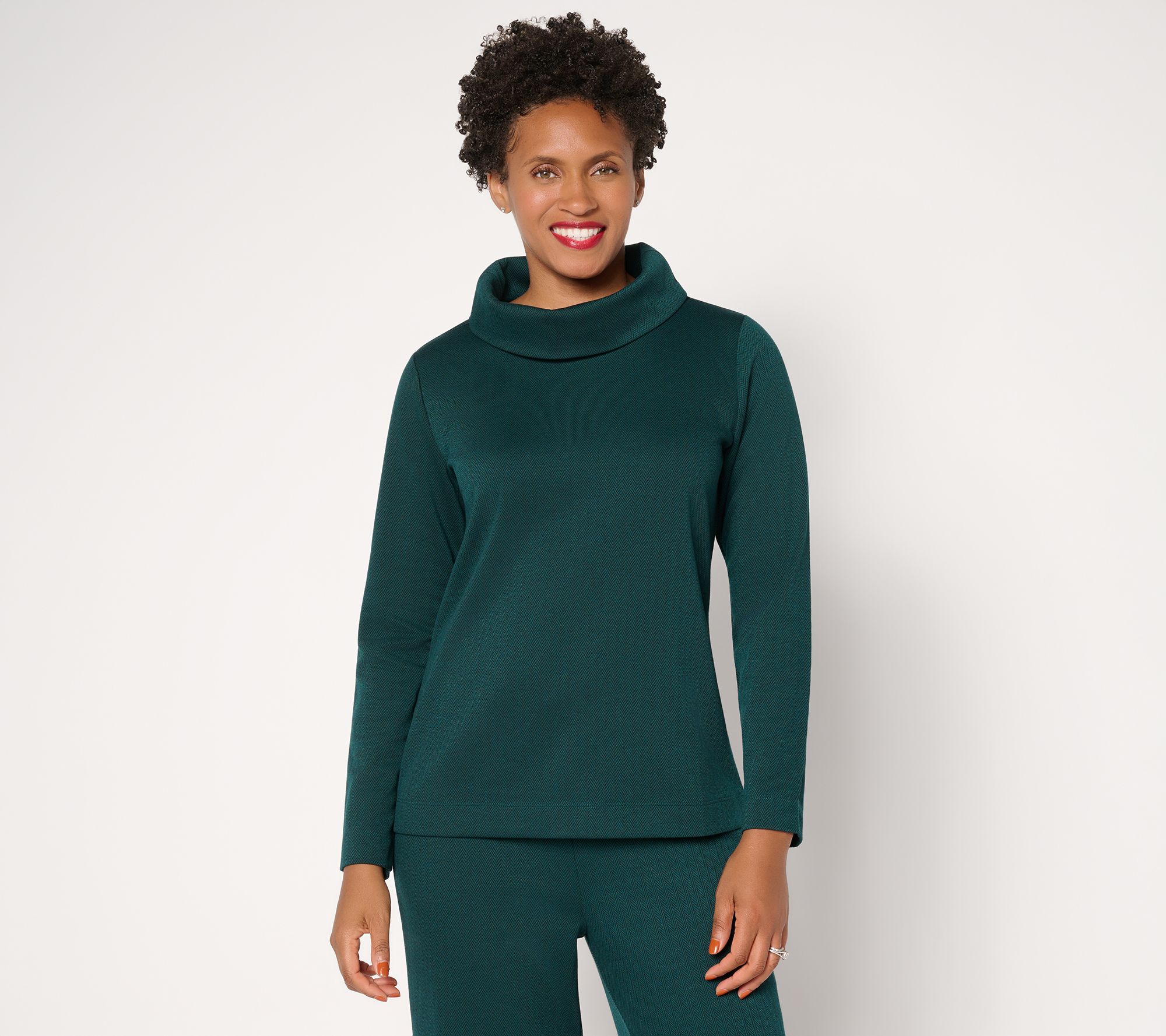 Joan Rivers Knit Herringbone Cowl Neck Top