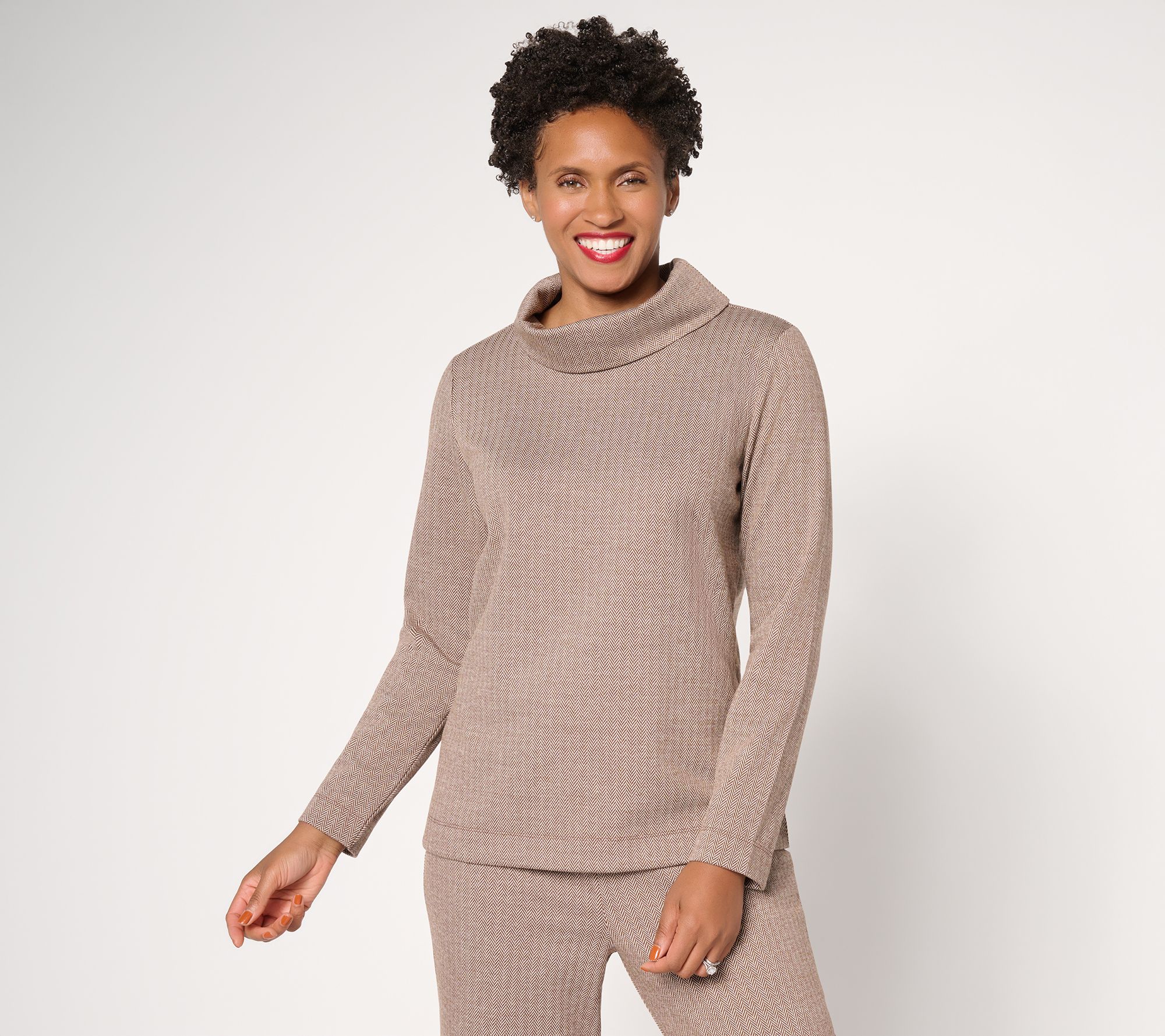 Joan Rivers Knit Herringbone Cowl Neck Top