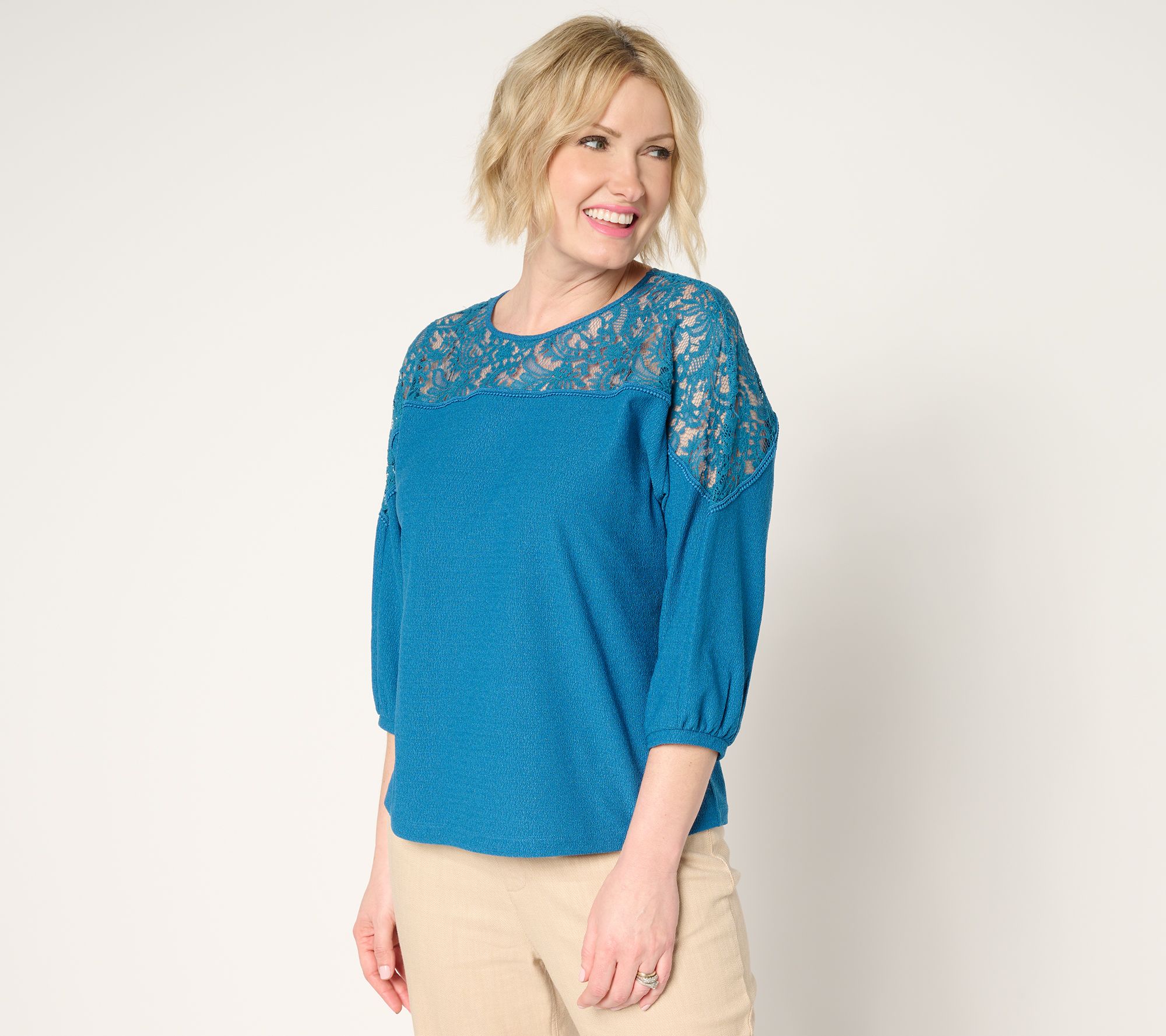"As Is" BEAUTIFUL by Lawrence Zarian The Holly Lace 3/4 Sleeve Top