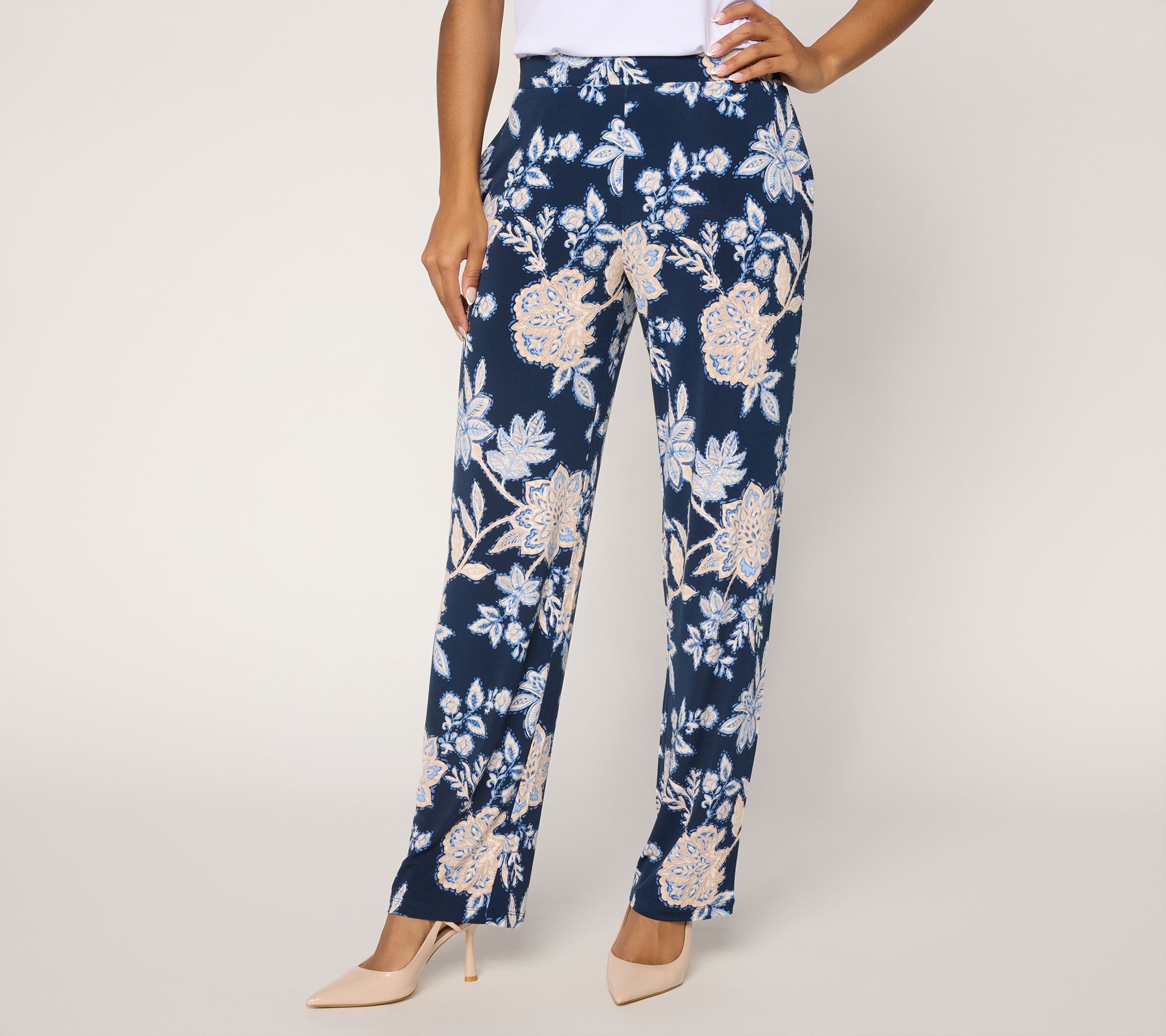 Susan Graver Regular Printed Liquid Knit Straight Leg Pants
