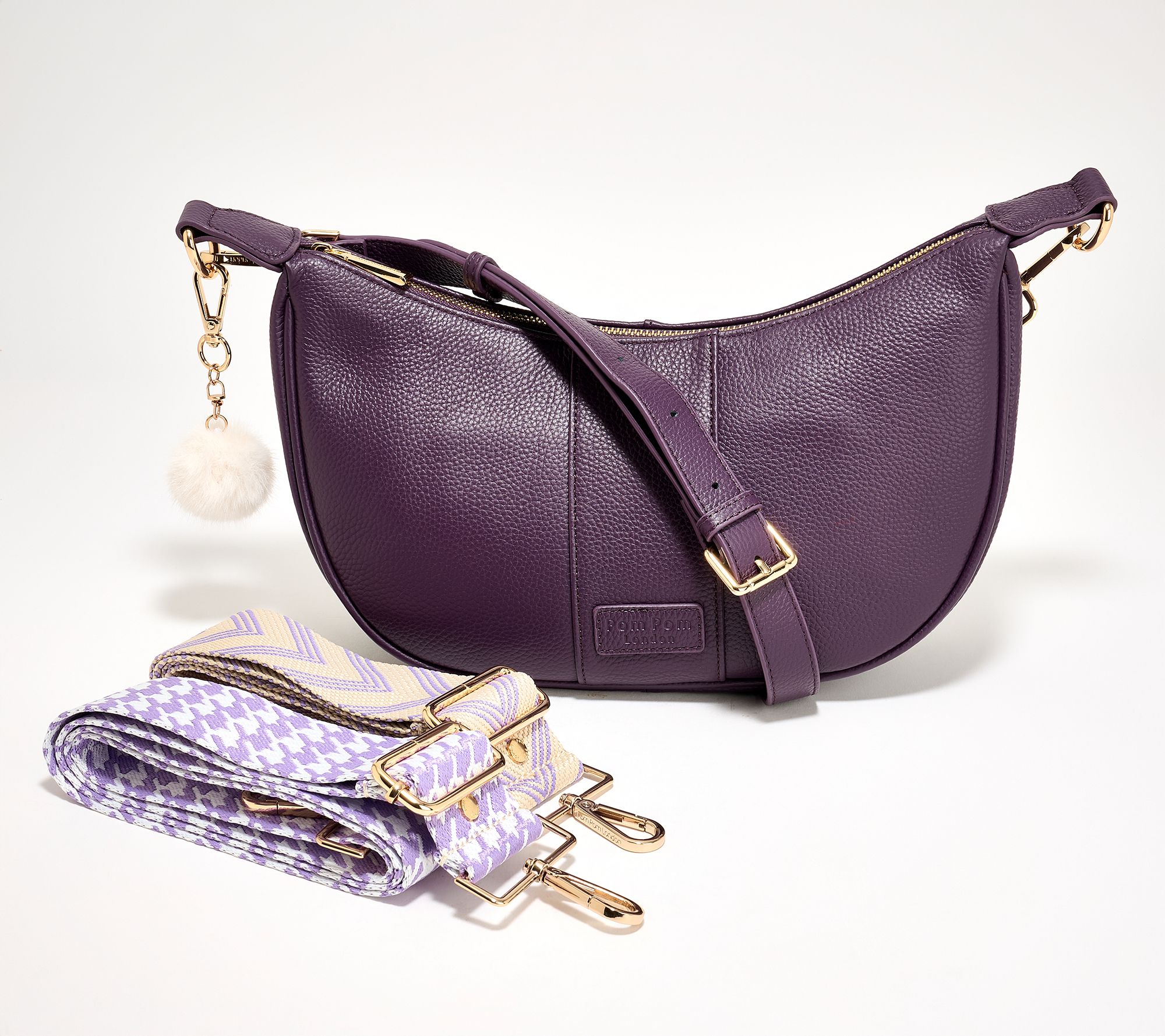 Pom Pom London Leather Sutton Crescent Shoulder Bag w/ 3 Straps