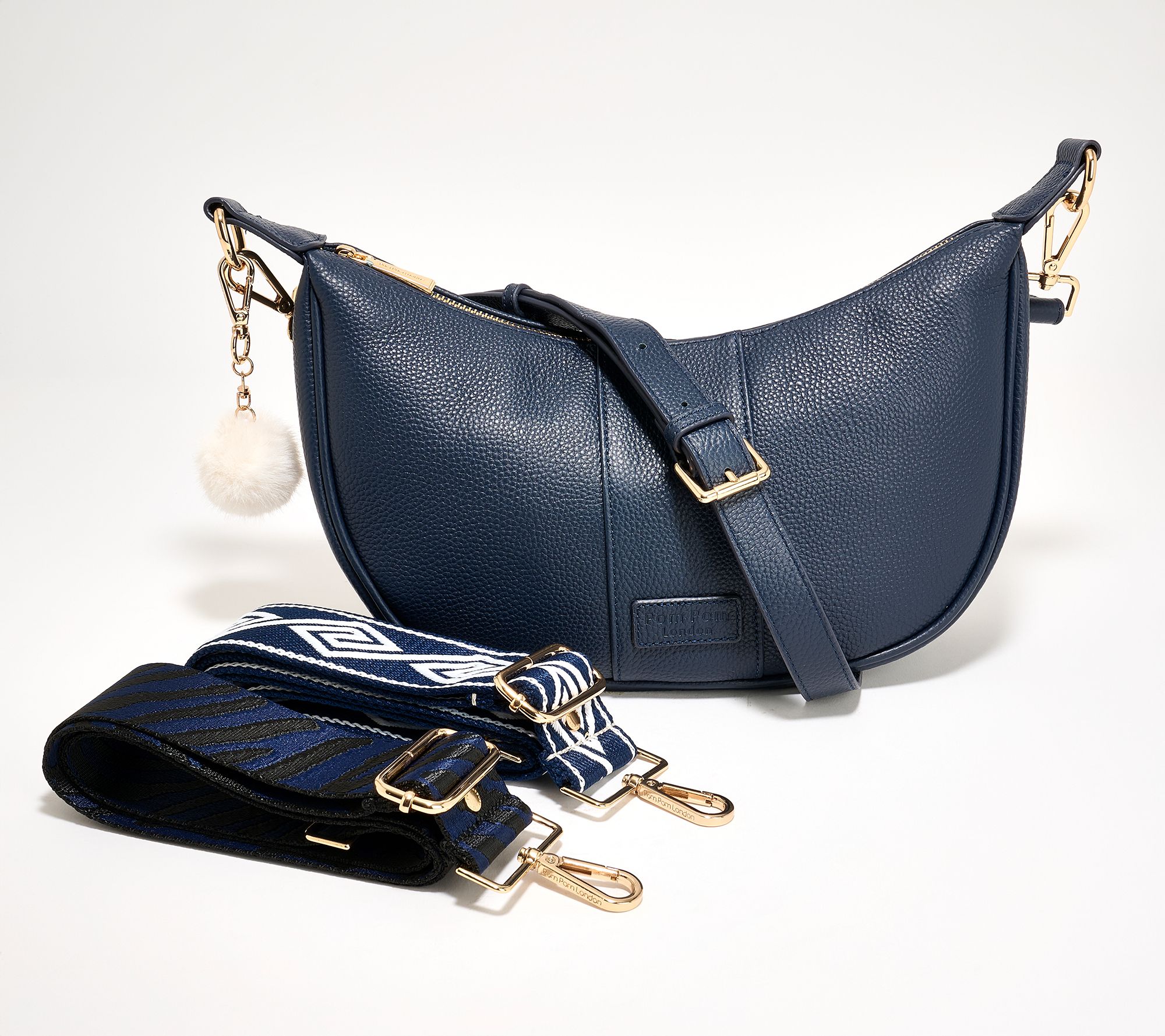Pom Pom London Leather Sutton Crescent Shoulder Bag w/ 3 Straps