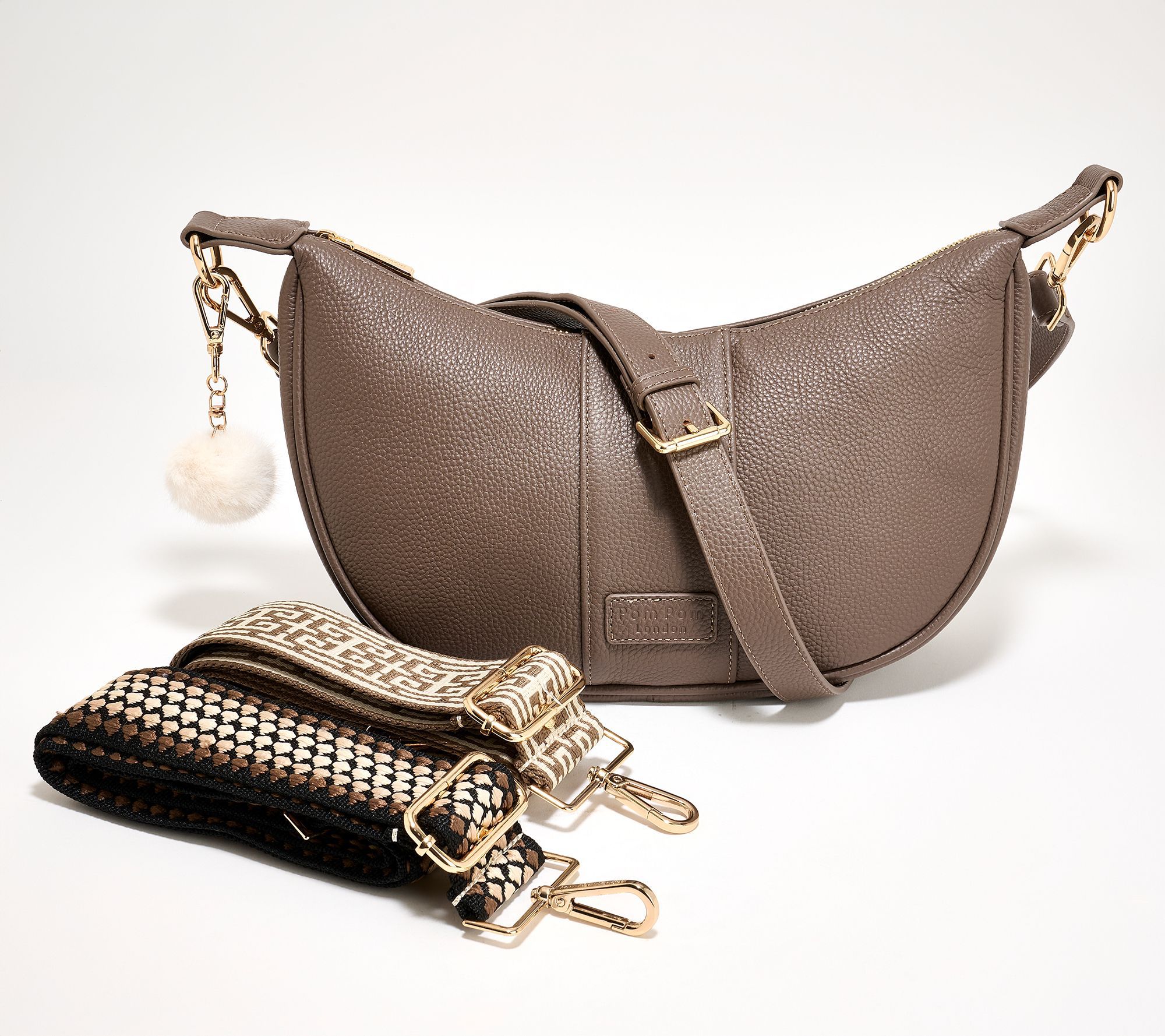 Pom Pom London Leather Sutton Crescent Shoulder Bag w/ 3 Straps