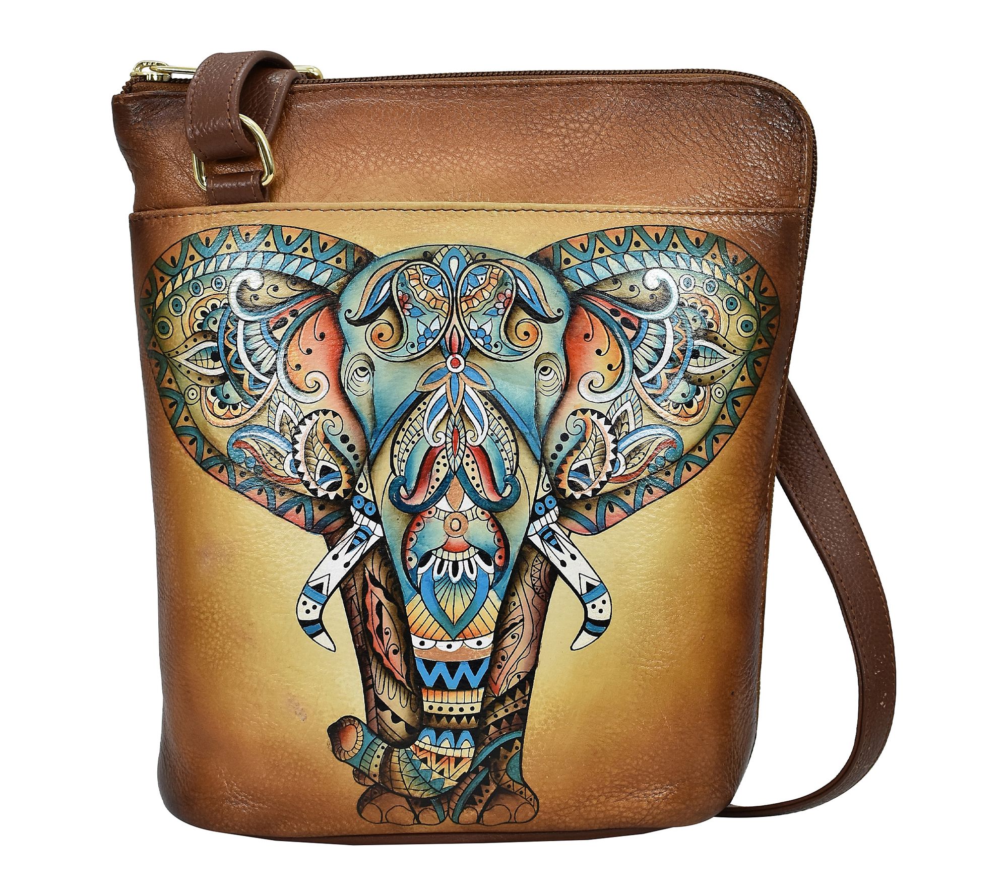 Anuschka Painte d Leather Cross body w/ Large Z ip Opening