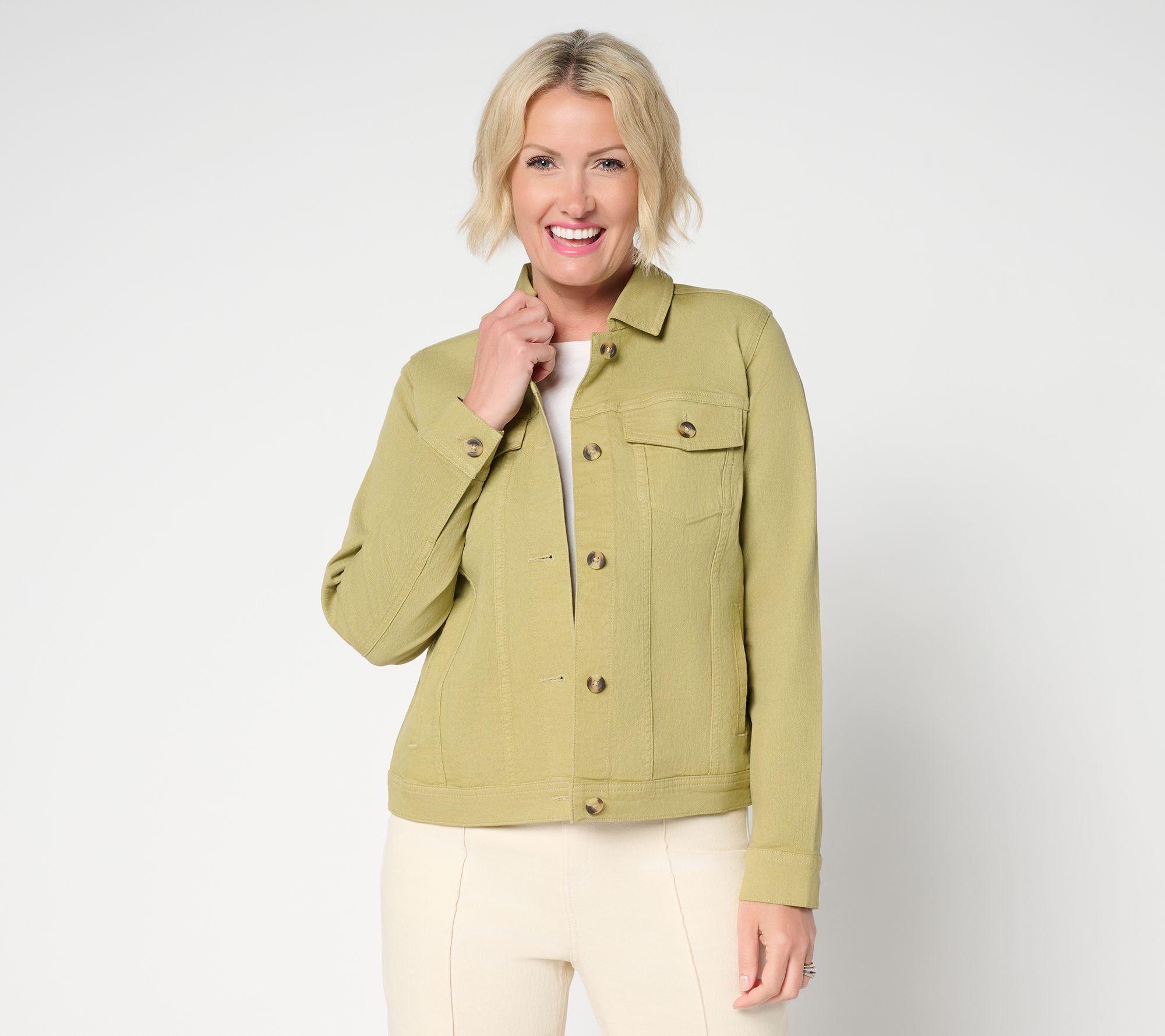 "As Is" Denim & Co. Classic Stretch Denim Jacket with Welt Pockets