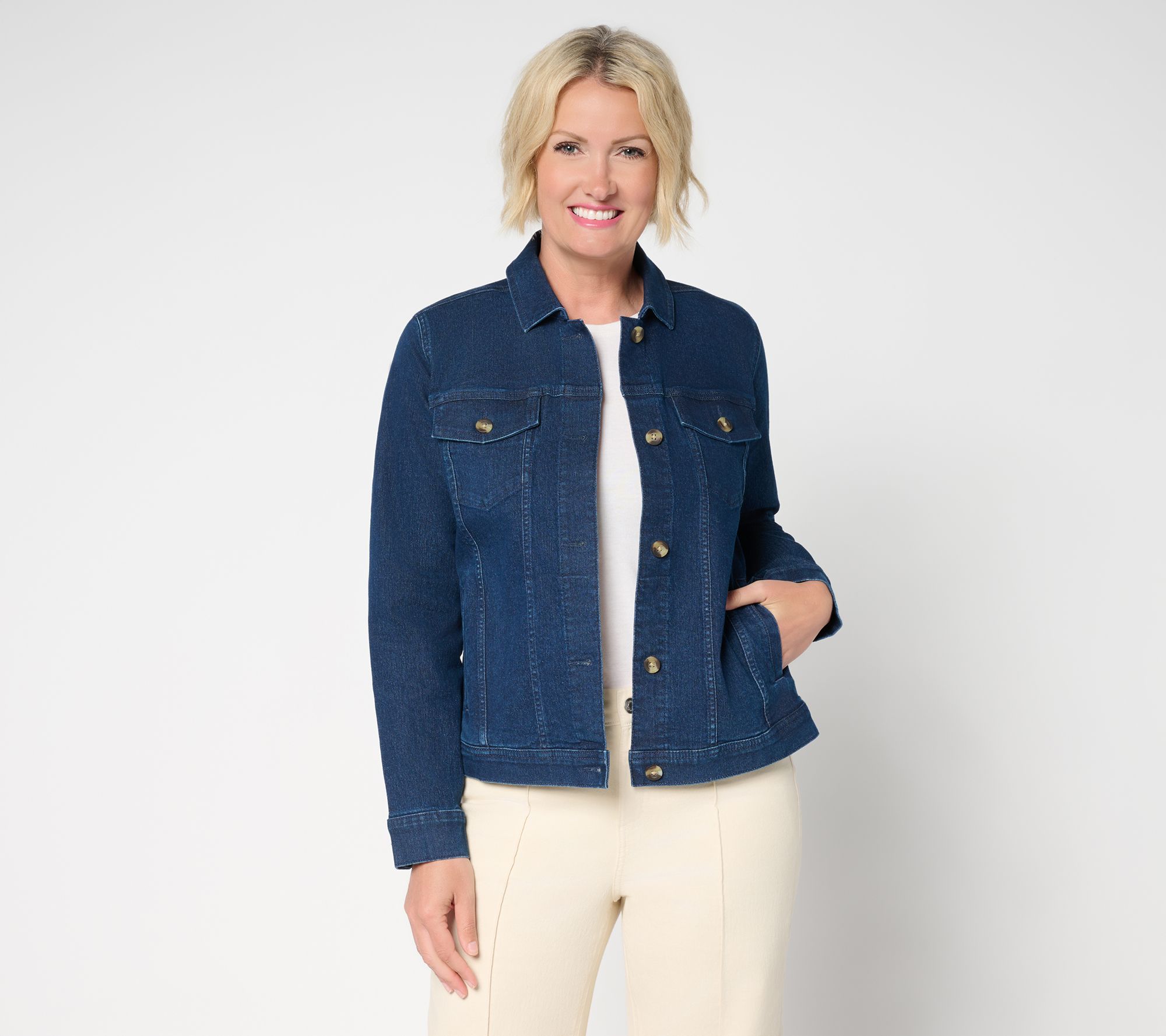 "As Is" Denim & Co. Classic Stretch Denim Jacket with Welt Pockets