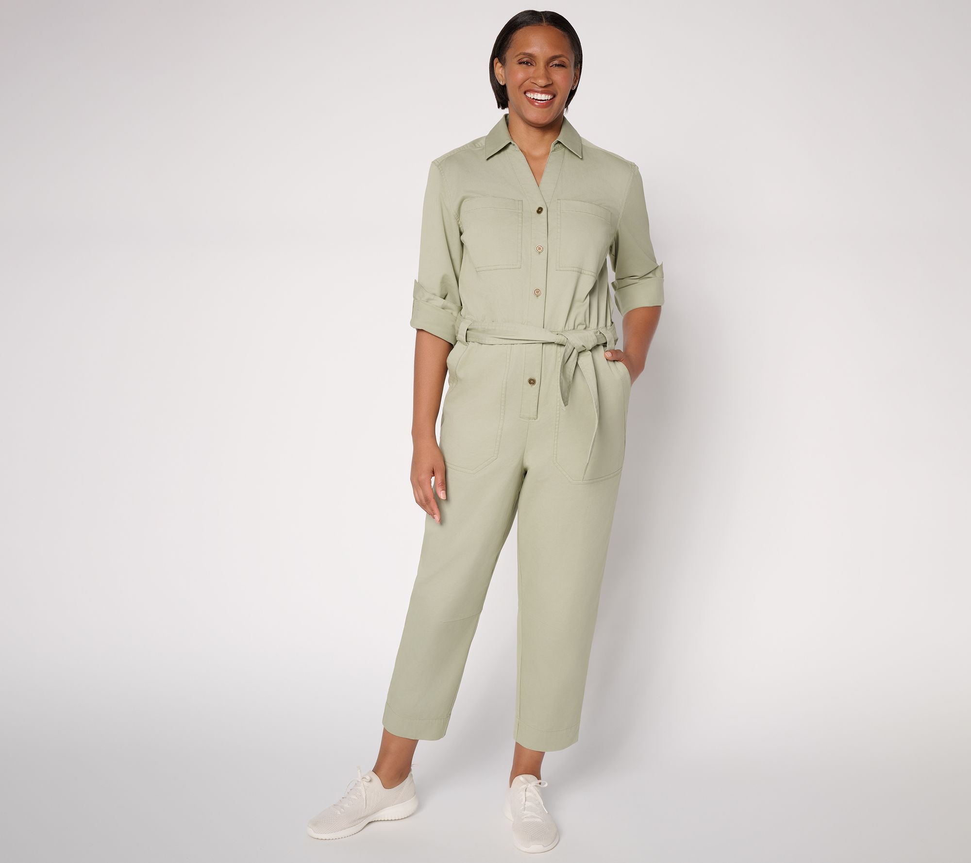 Martha Stewart Signature Petite Utility Jumpsuit with Self Tie Waist