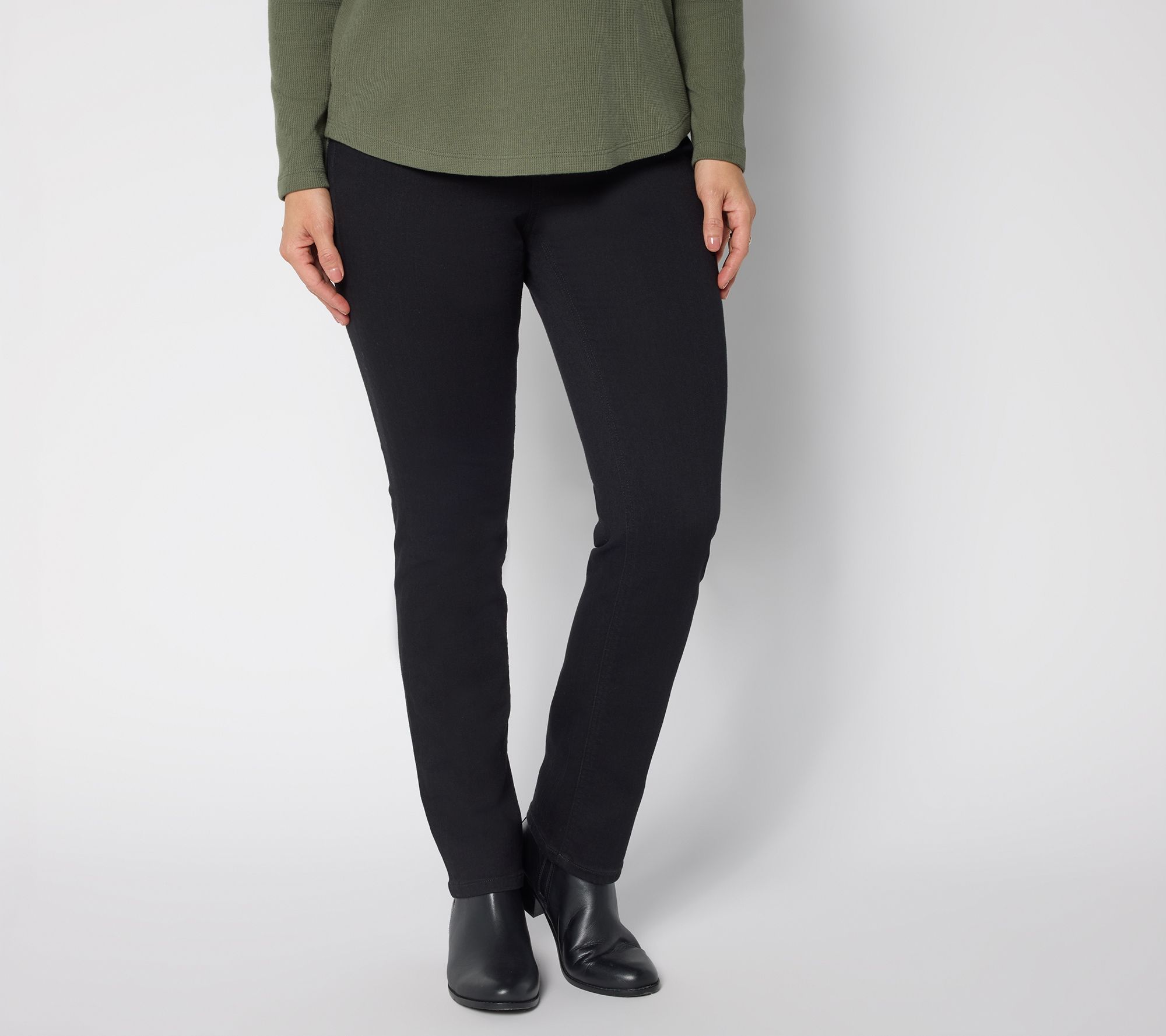 "As Is" Denim & Co. Petite Black Perfect Flex Straight Leg Jean