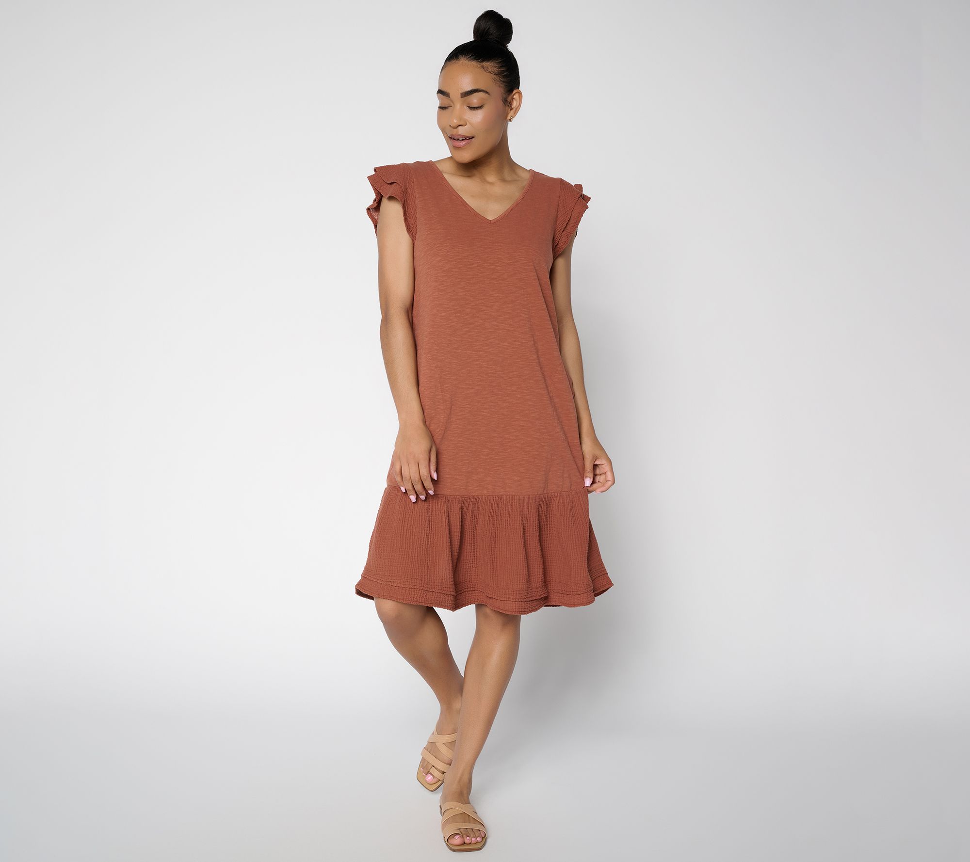 AnyBody Tall Cotton Slub Jersey and Gauze Mix Dress