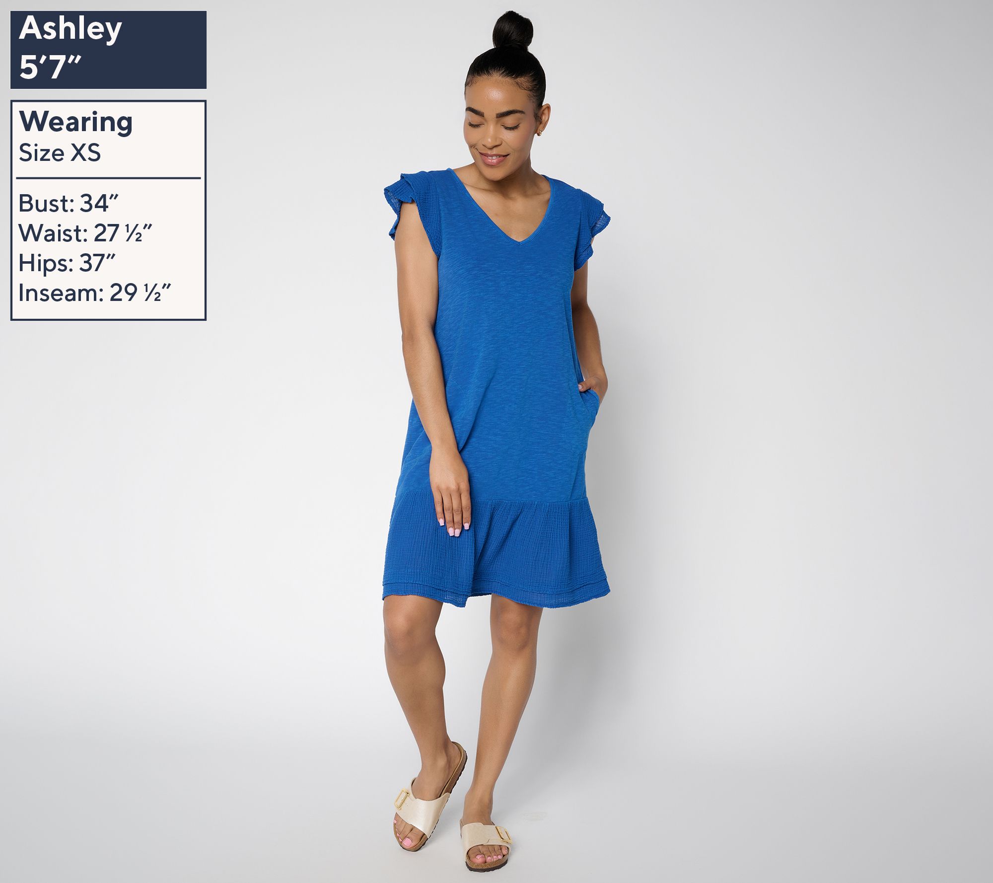 AnyBody Regular Cotton Slub Jersey and Gauze Mix Dress - QVC.com