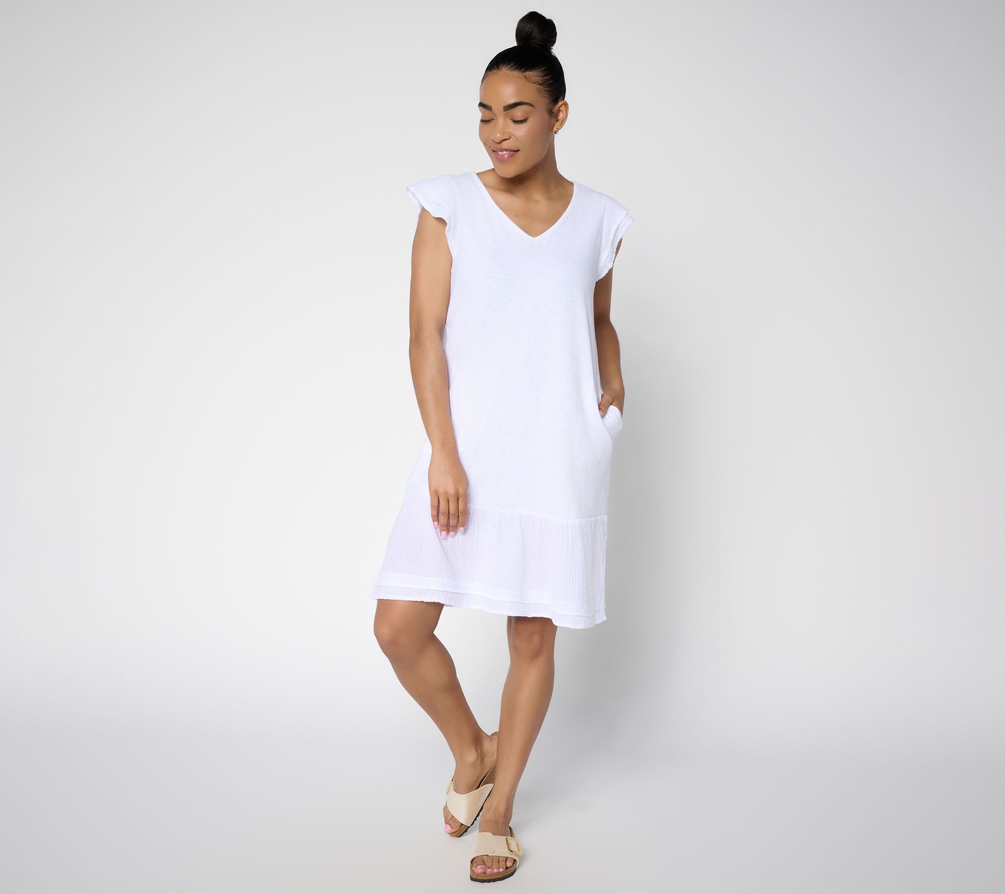 AnyBody Regular Cotton Slub Jersey and Gauze Mix Dress