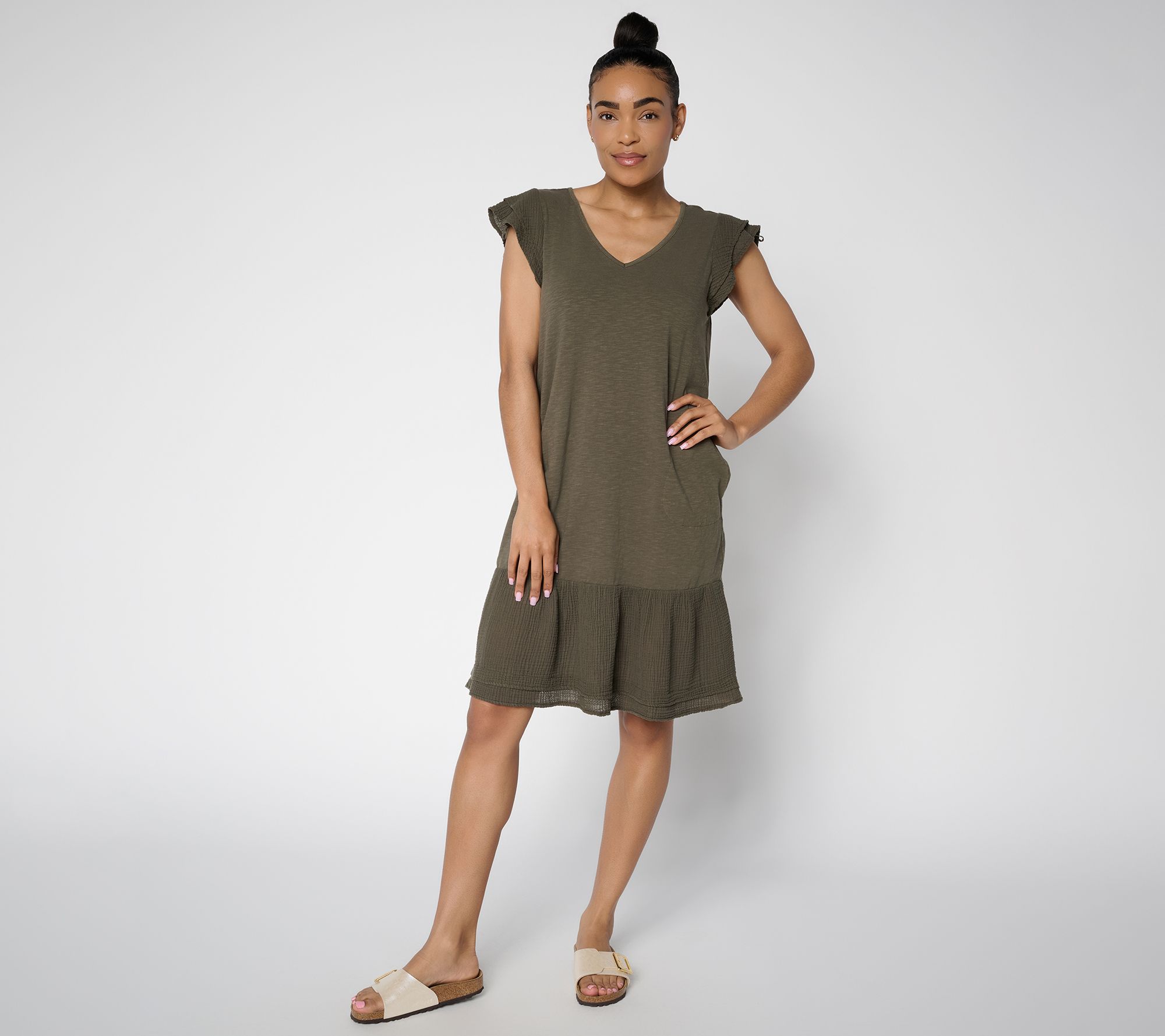 AnyBody Regular Cotton Slub Jersey and Gauze Mix Dress