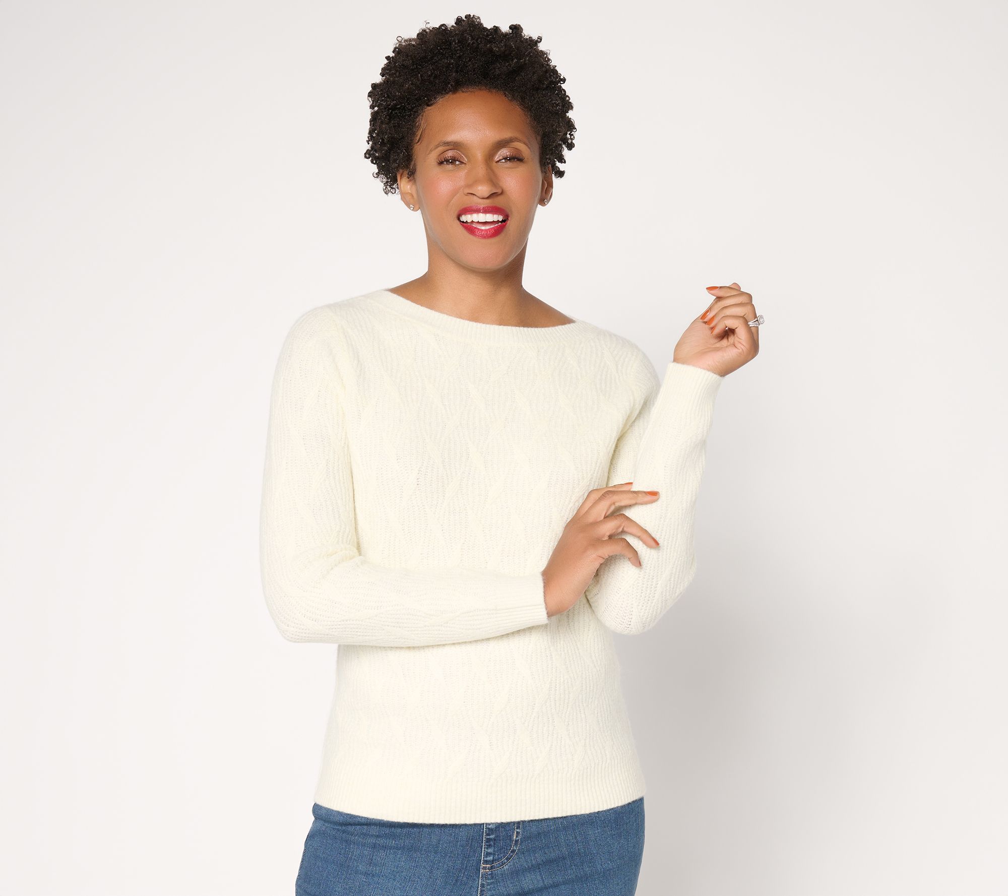 "As Is" Susan Graver Bateau Neck Multi-Stitch Sweater