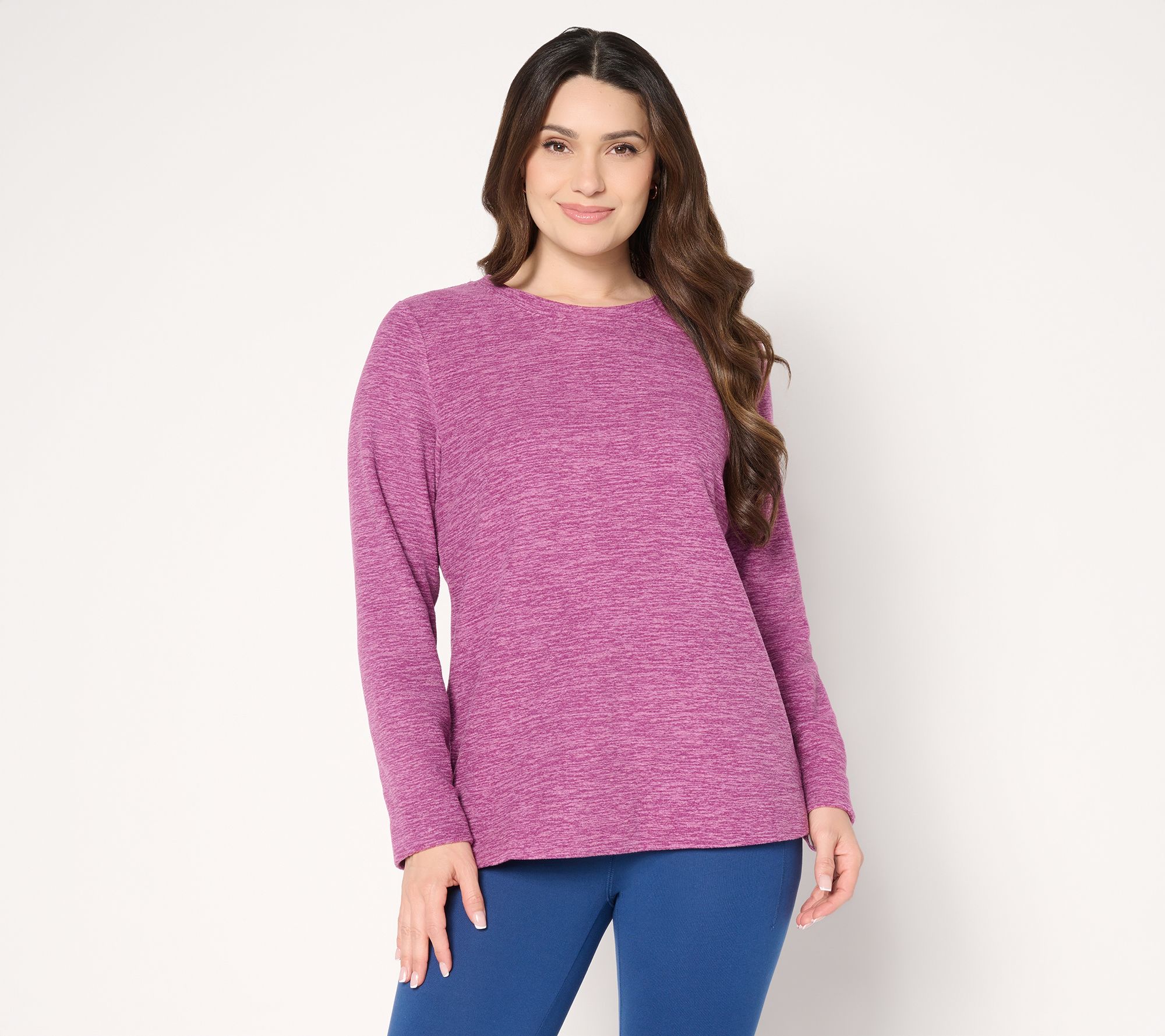 "As Is" Denim & Co. Active Heathered Fleece Top with Side Zippers