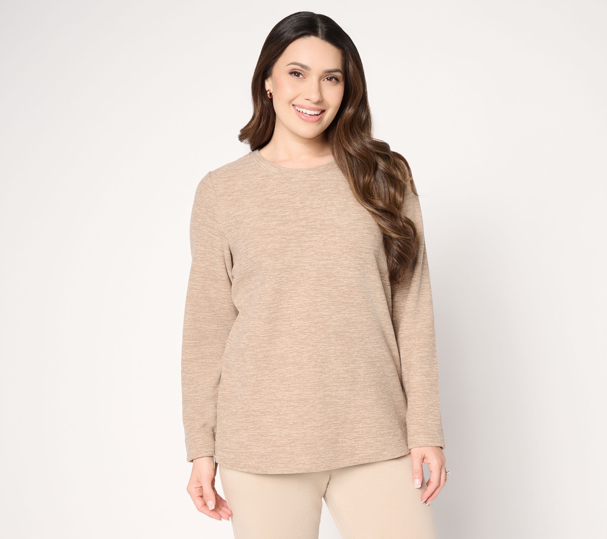 "As Is" Denim & Co. Active Heathered Fleece Top with Side Zippers