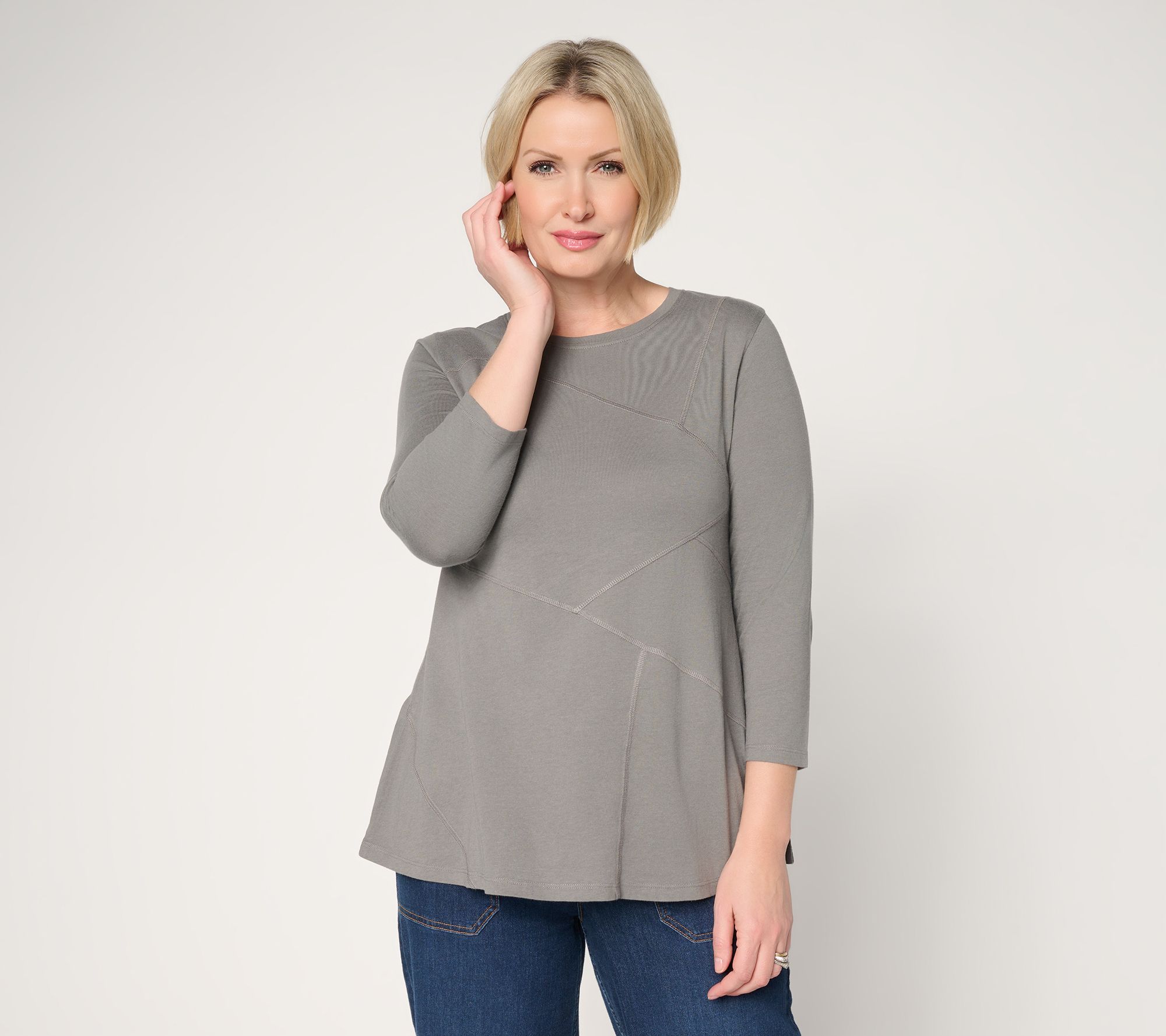 "As Is" LOGO by Lori Goldstein 3/4 Sleeve Patchwork Seam Top