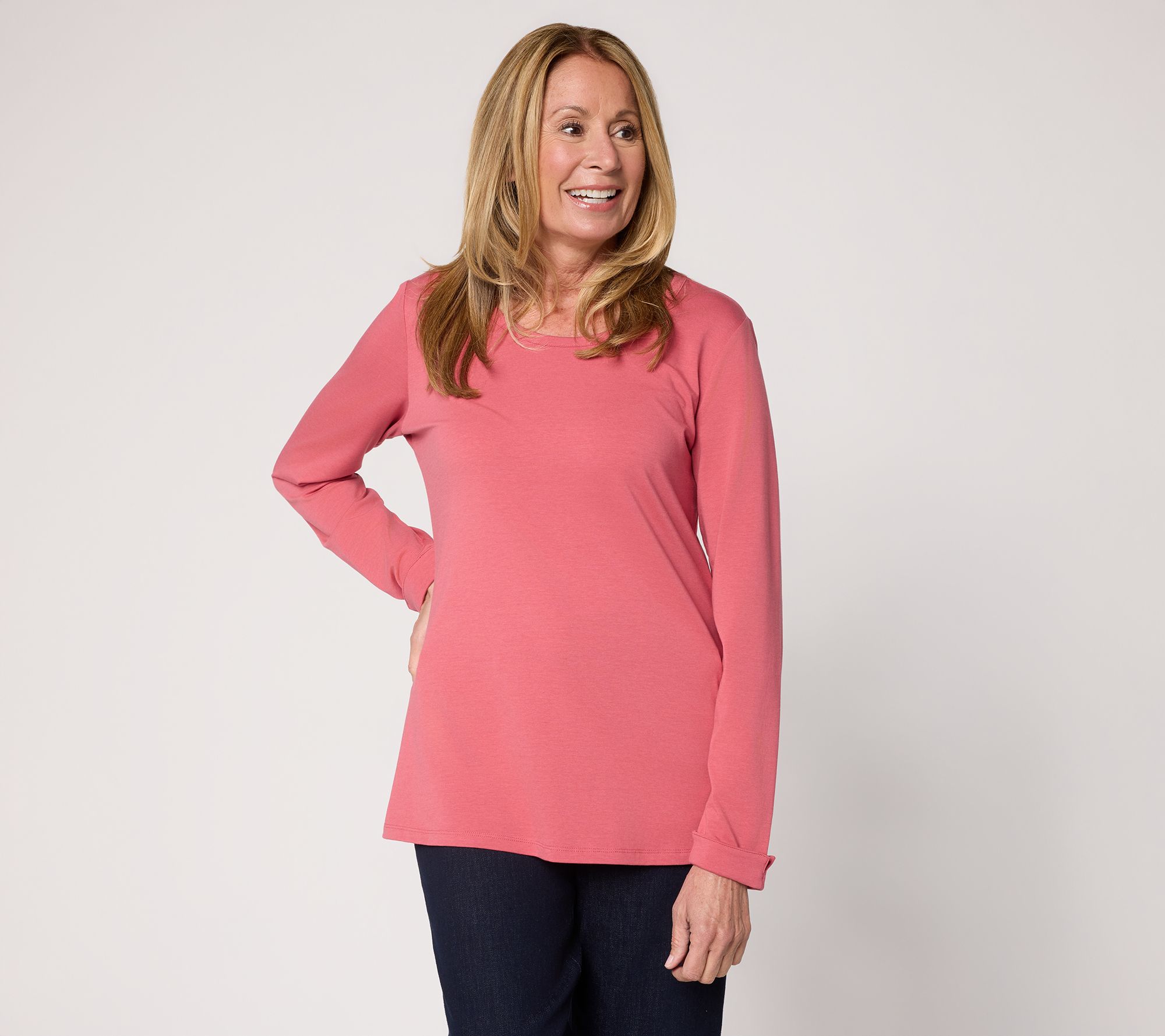 "As Is" Denim & Co. Essentials Favorite Jersey Scoop Neck Top w/ Cuff Detail