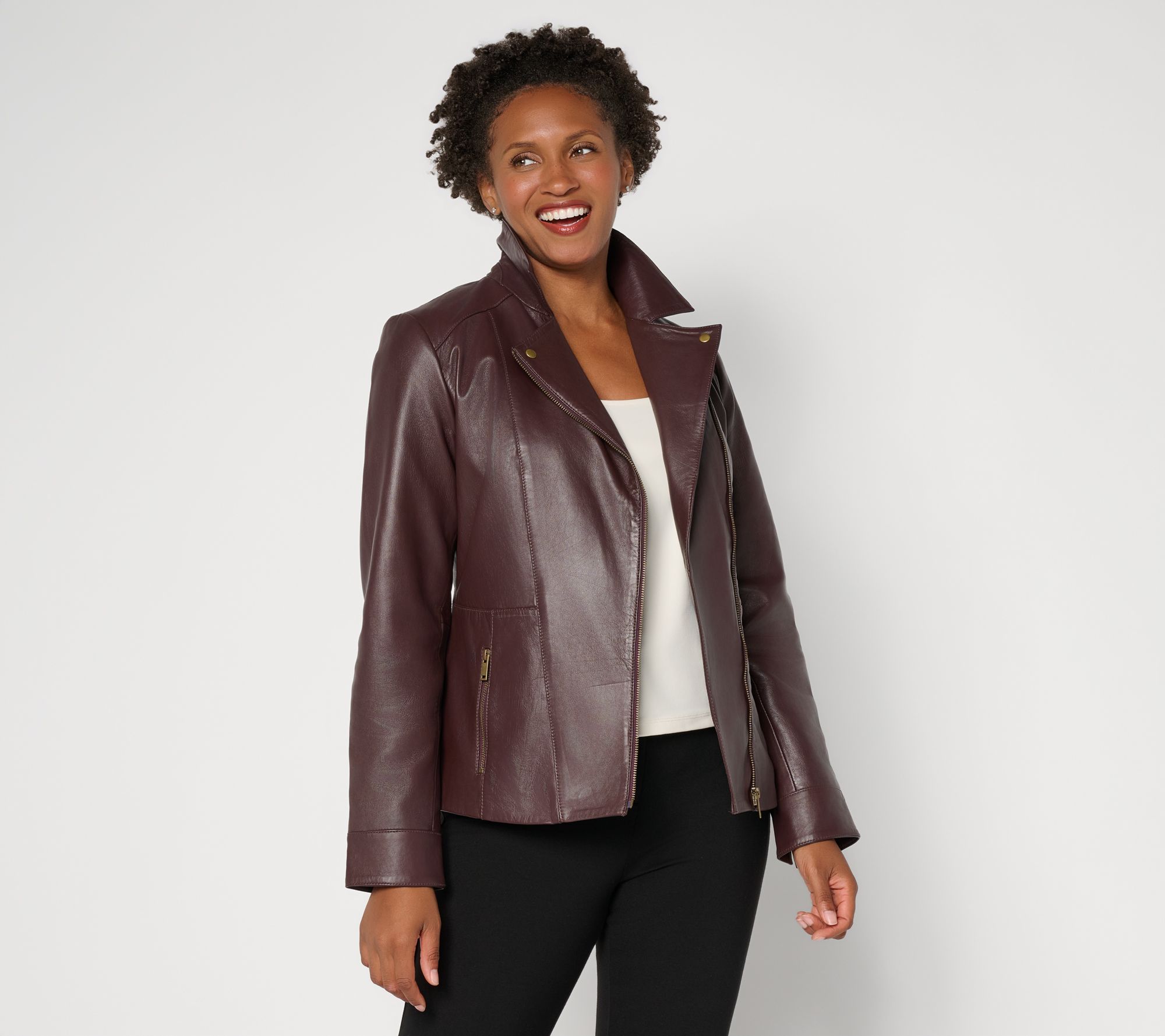 Denim & Co. Lamb Leather Moto Jacket with Pockets | QVC
