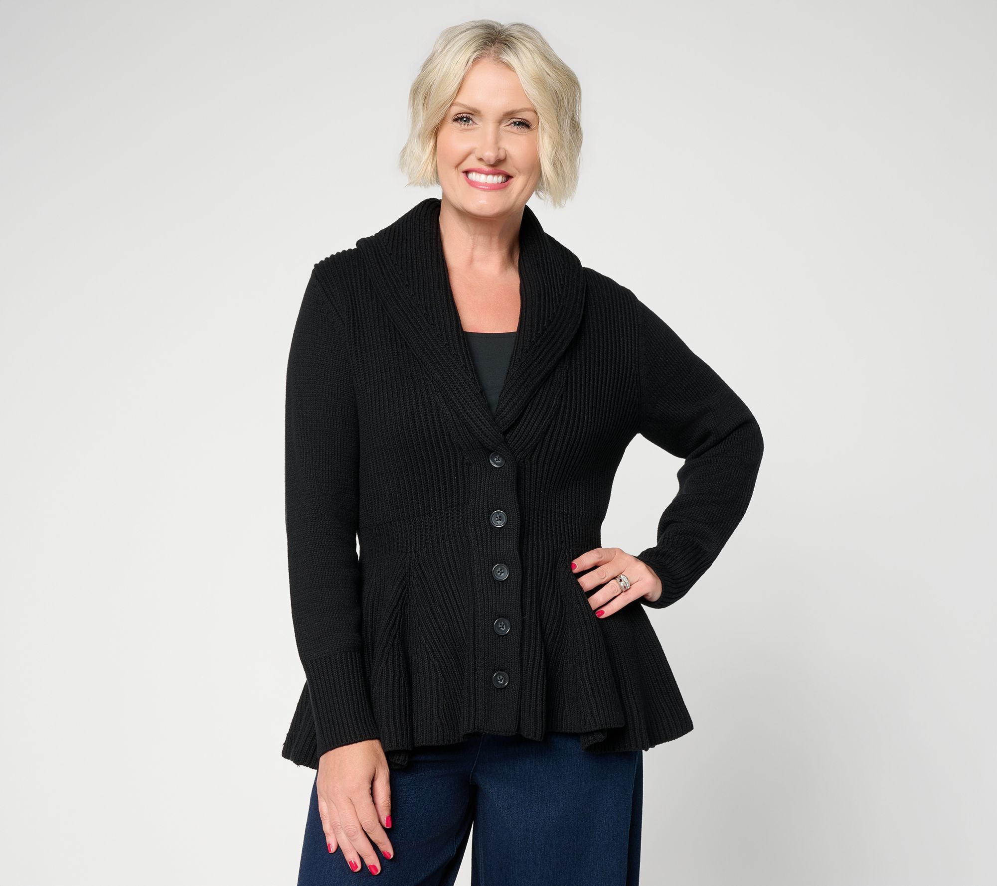 Carla Rockmore Collection Button Front Peplum Sweater