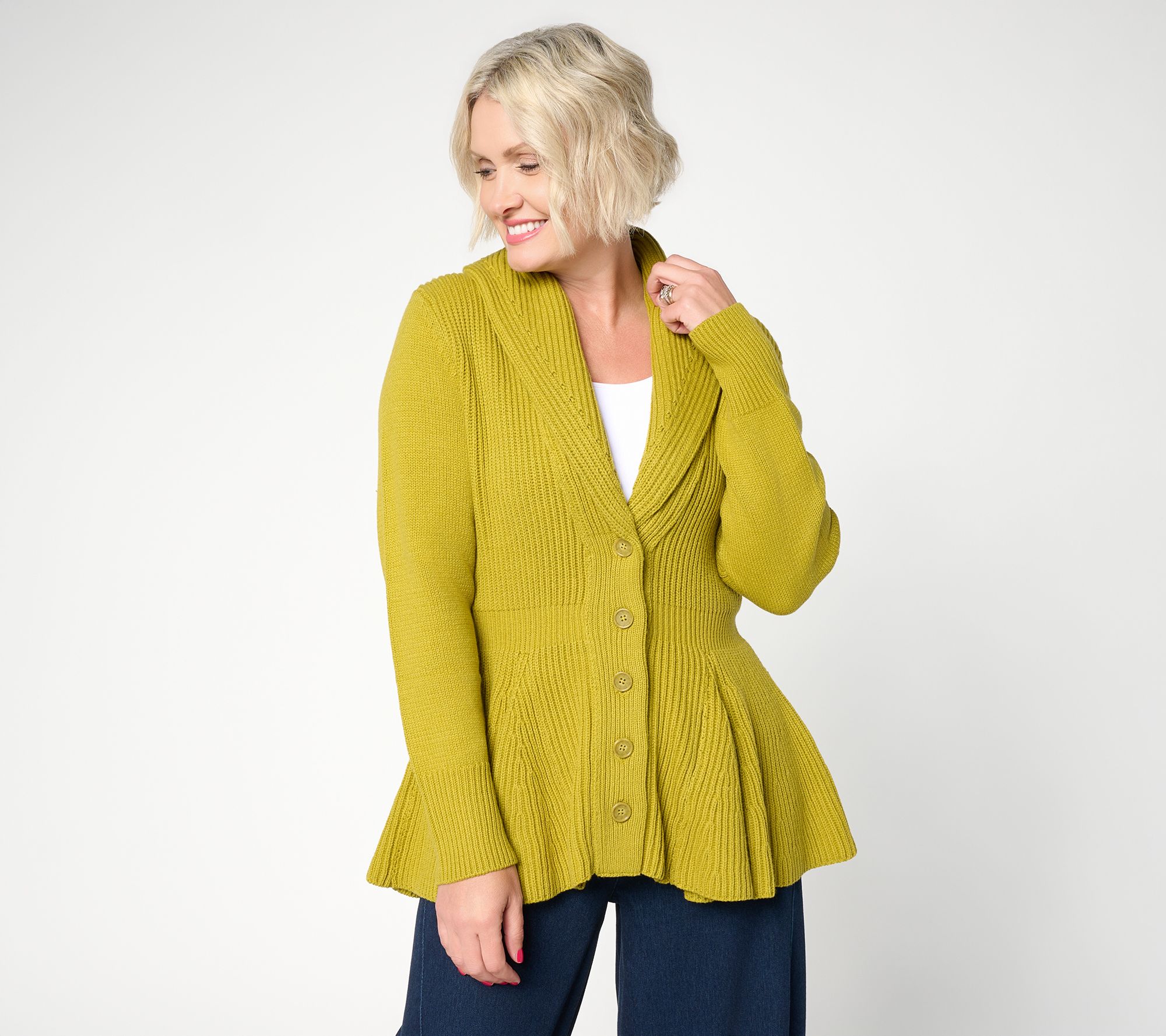 Carla Rockmore Collection Button Front Peplum Sweater