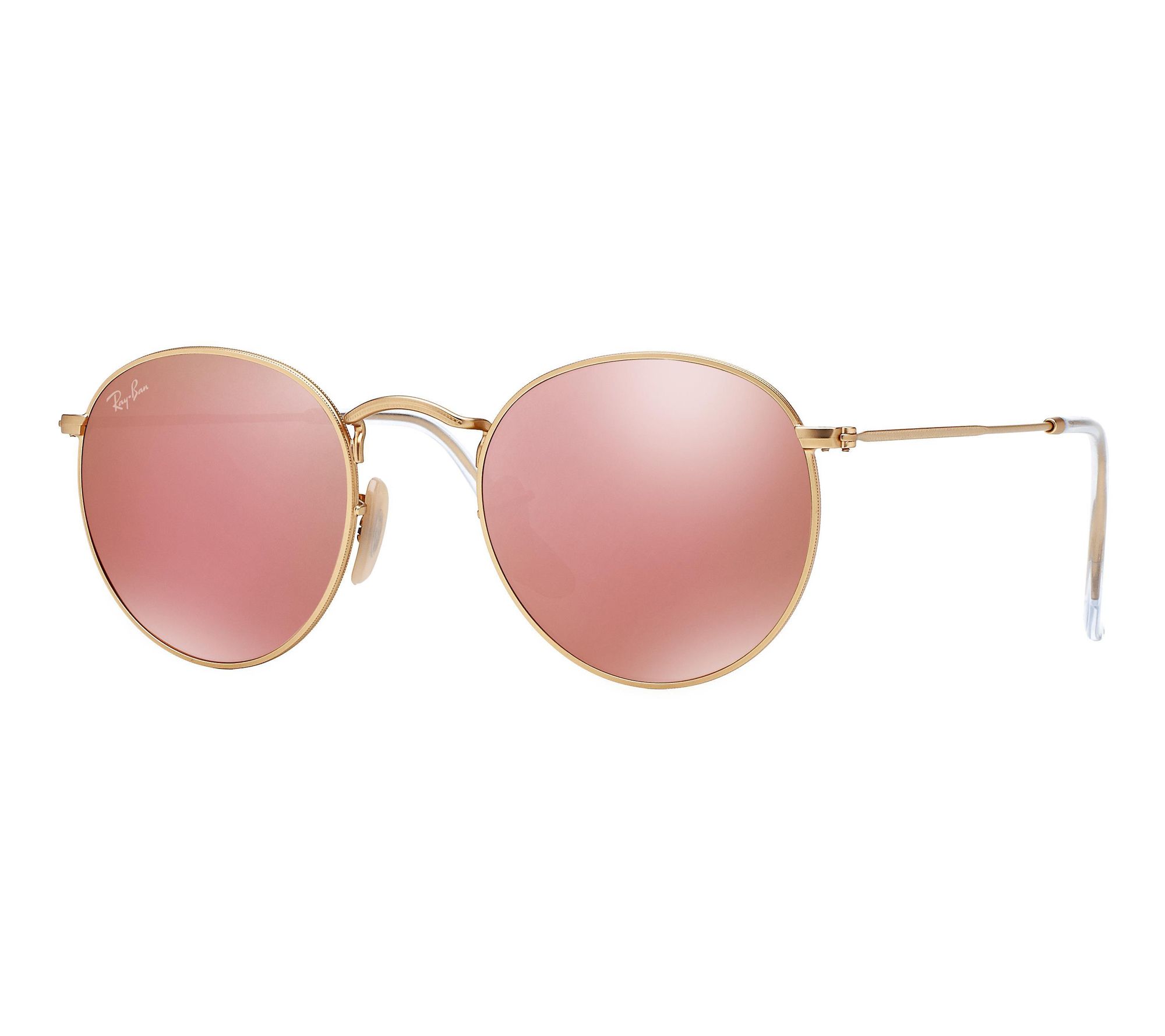 Ray-Ban Round Flash Lenses Sunglasses- Matte Gold/Brown-50mm