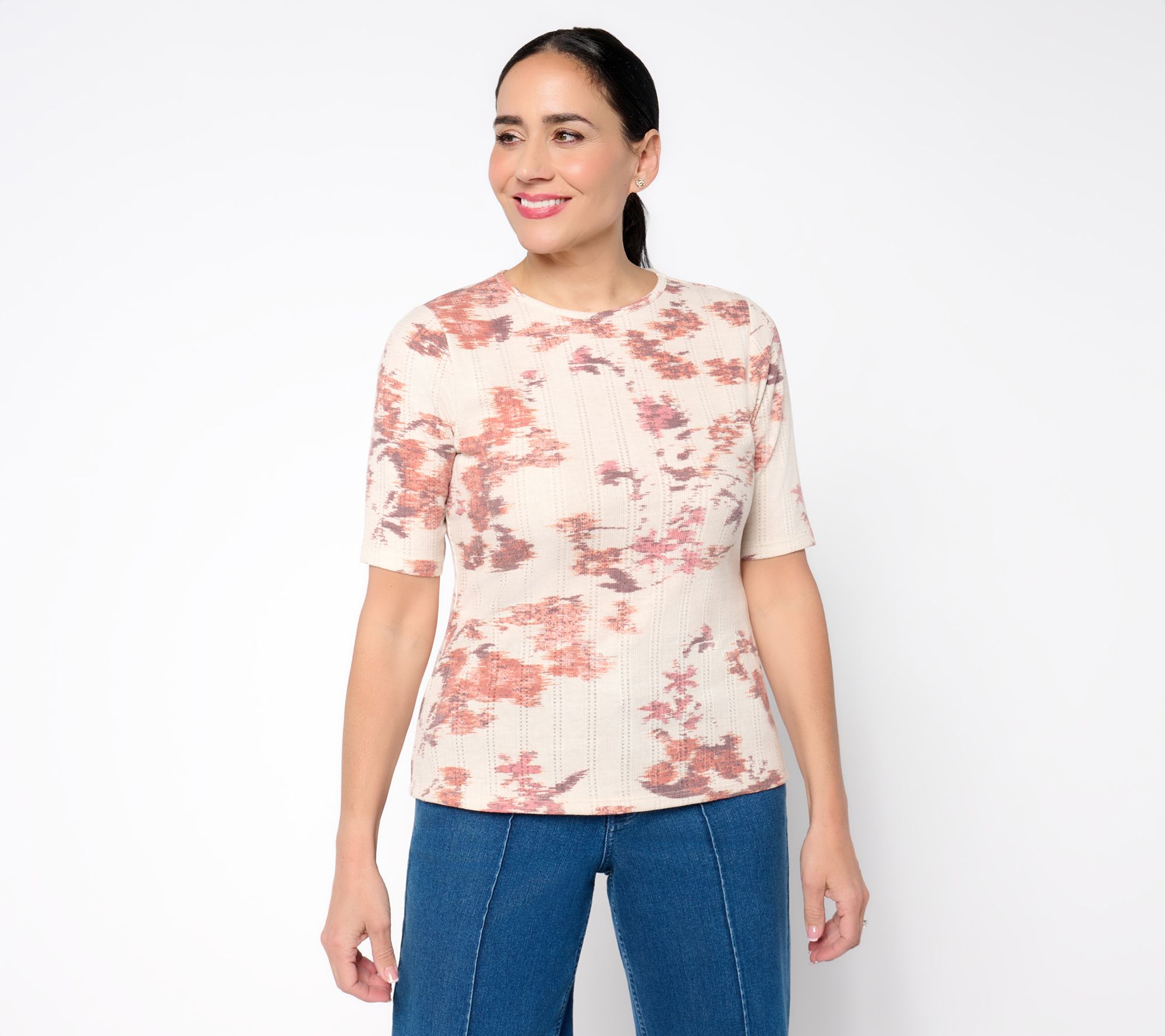 "As Is" Me by Jennie Garth Textured Knit Top with Lace Trim