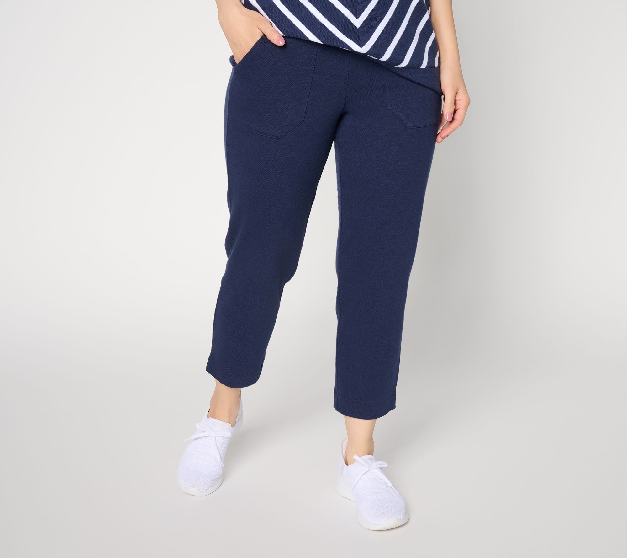 "As Is" Denim & Co. Reg Texture Cotton Straight Leg Crop Pants