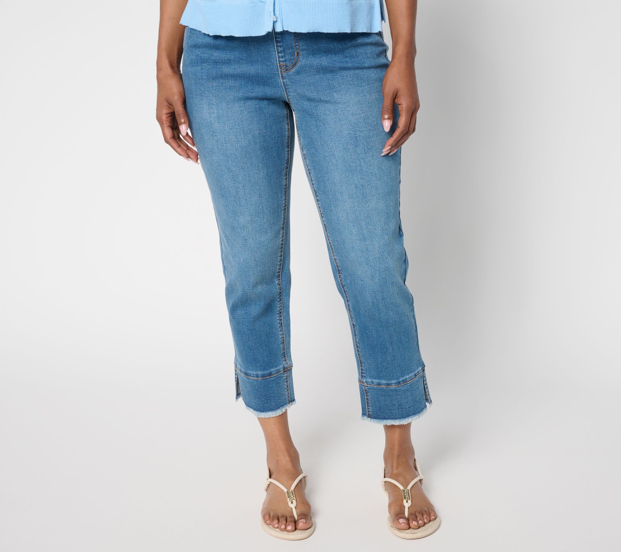 "As Is" Isaac Mizrahi Live! Tall True Denim Crop Jeans with Cuff Detail