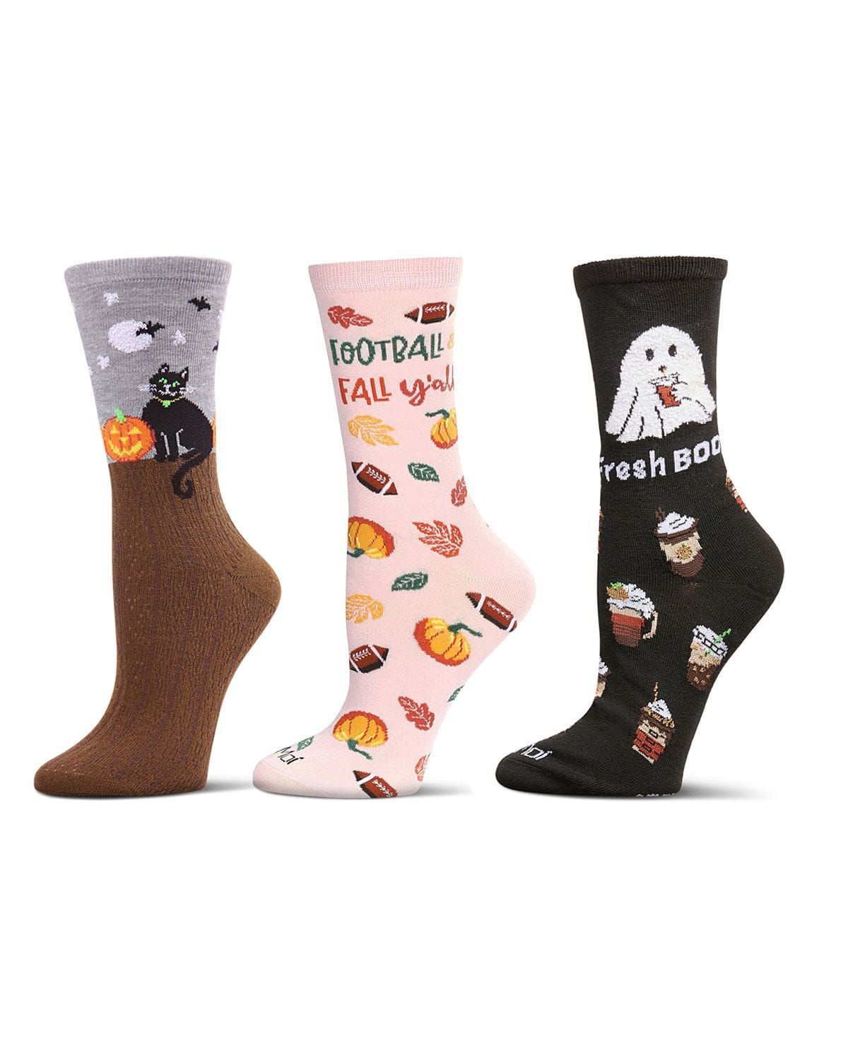 3 Pair Women's Fall  & Halloween Pumpkin Crew Socks